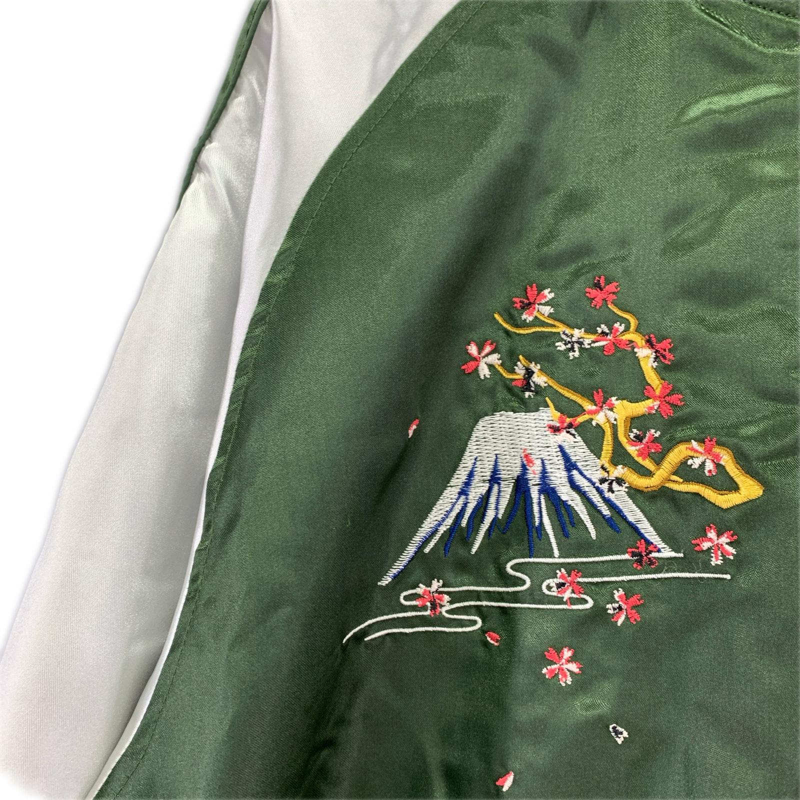 ジャケット 一心如鏡 スカジャン 富士 五重塔 緑(5L) グリーン