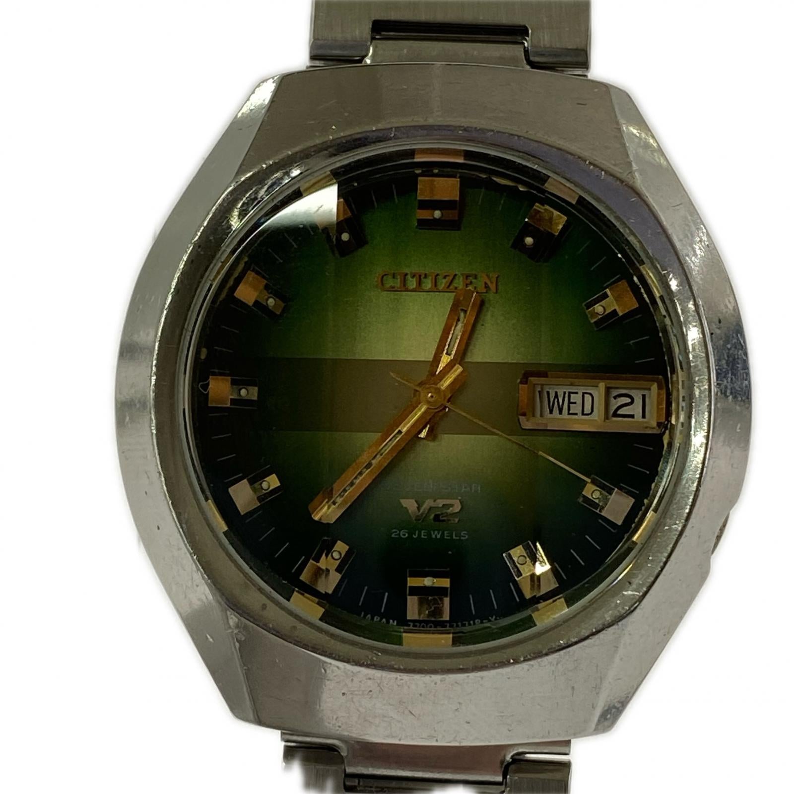 腕時計 CITIZEN 70s SEVEN STAR V2 デイデイト カットガラス 腕時計 AT シルバー