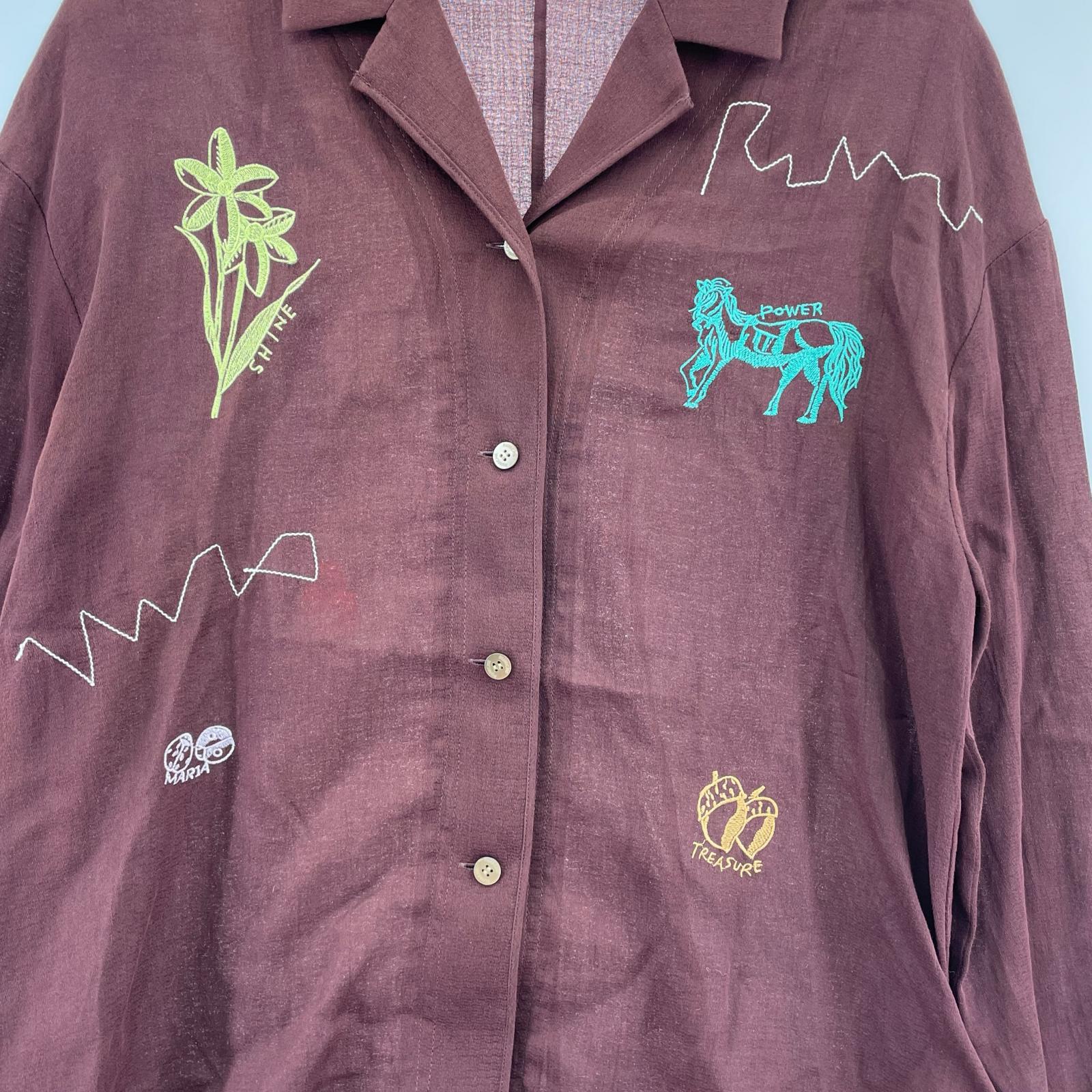 長袖シャツ RUMCHE Treasure Embroidery Shirt フリー ブラウン