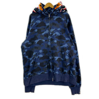 パーカー COLOR CAMO SHARK FULL ZIP HOODIE ダブルフード ブルー