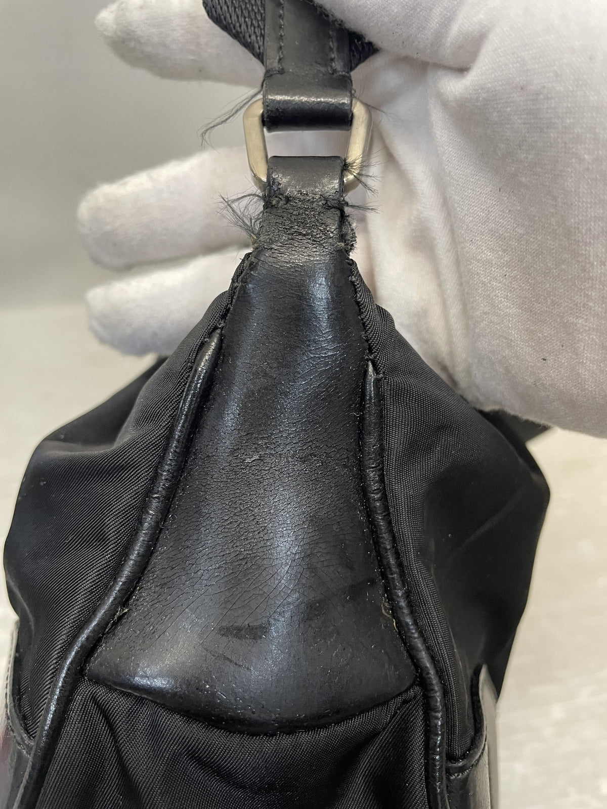 PRADA レザー切替 ナイロンワンショルダーバッグ 黒