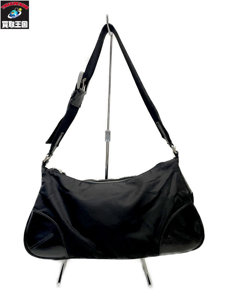 PRADA レザー切替 ナイロンワンショルダーバッグ 黒
