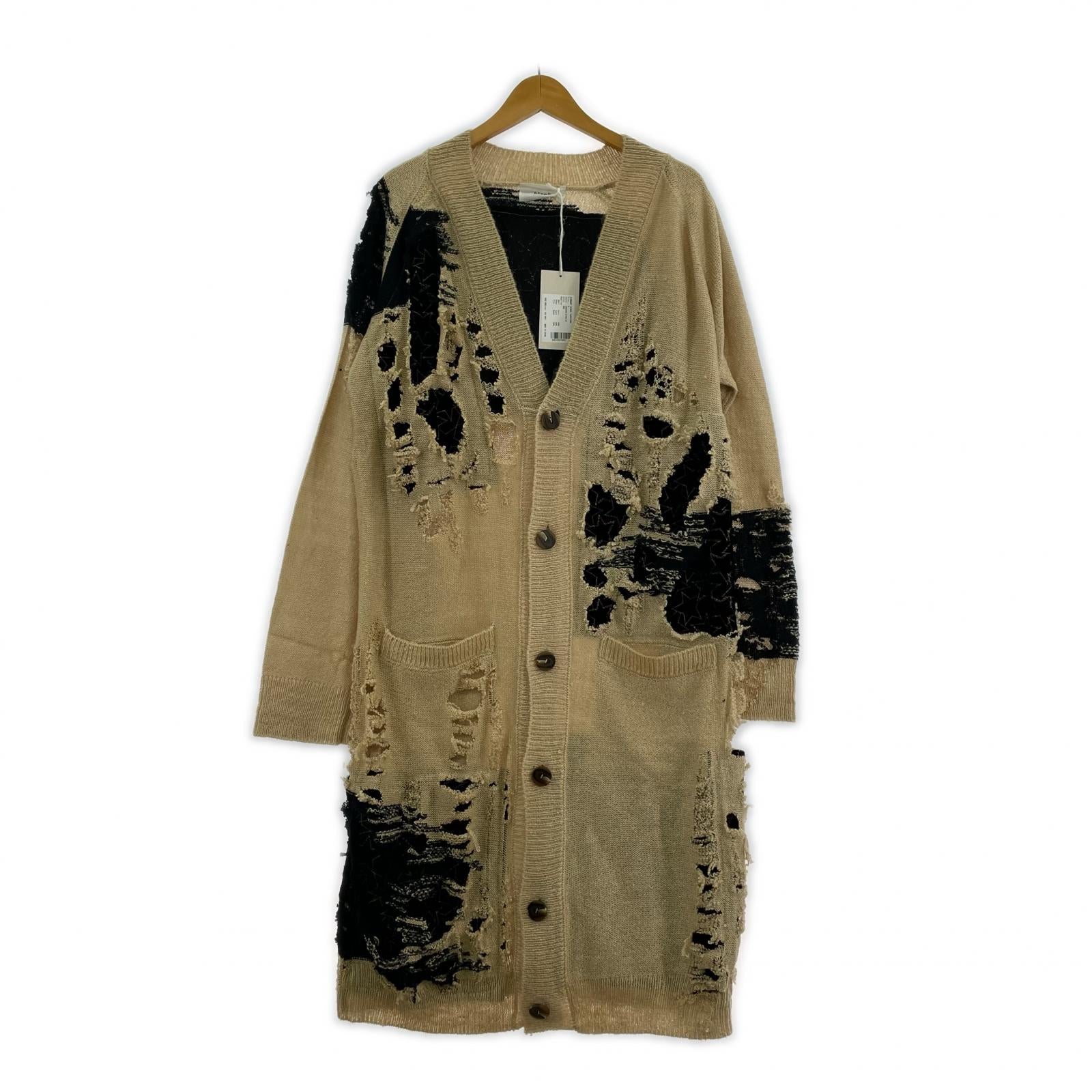 カーディガン blank REMNANT WINGS CARDIGAN 0 ベージュ×ブラック