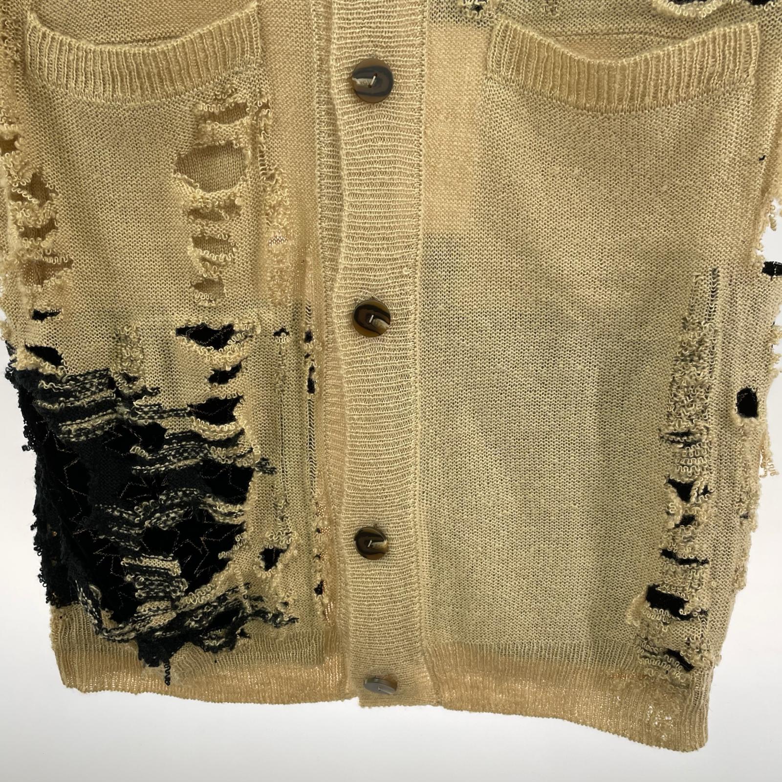 カーディガン blank REMNANT WINGS CARDIGAN 0 ベージュ×ブラック