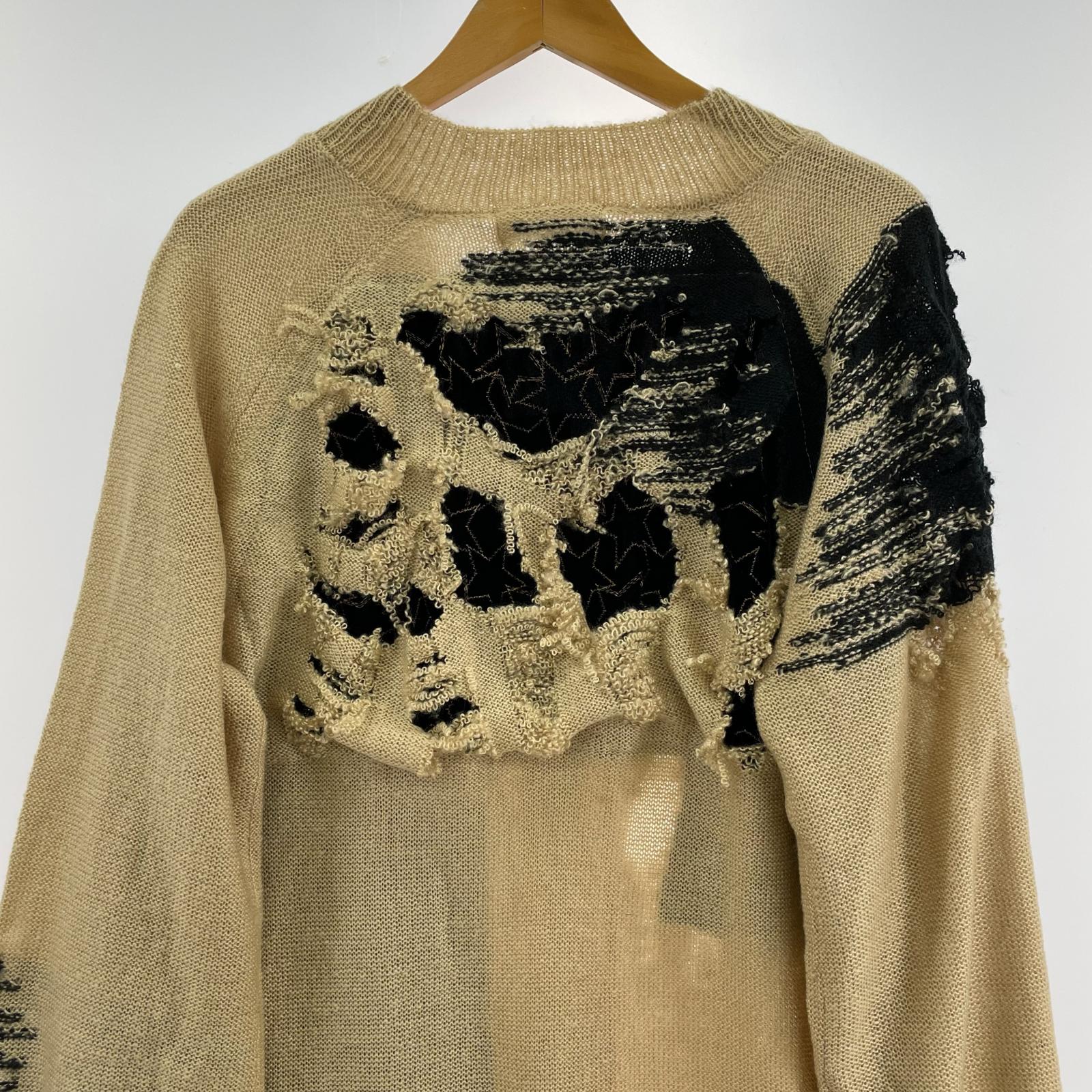 カーディガン blank REMNANT WINGS CARDIGAN 0 ベージュ×ブラック