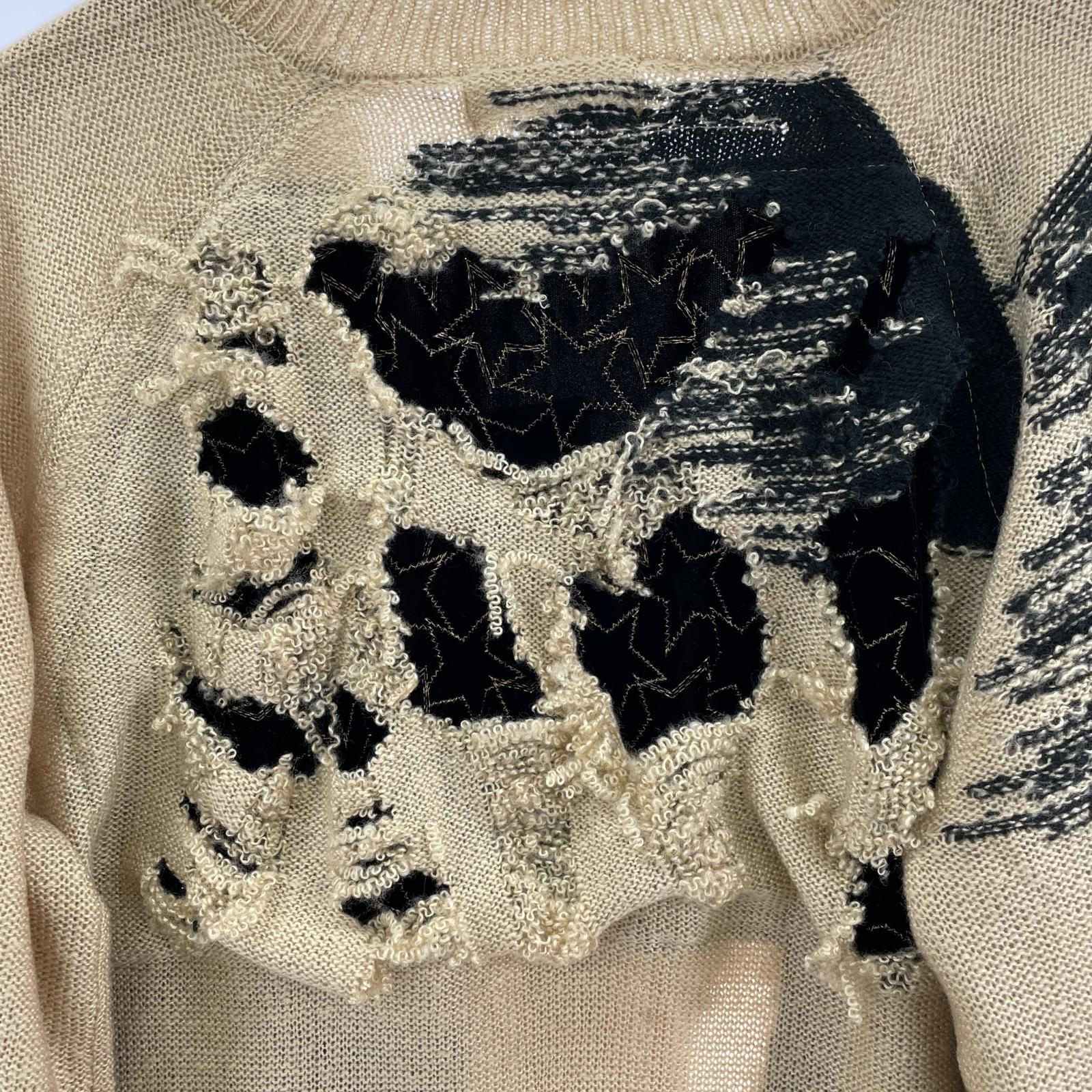 カーディガン blank REMNANT WINGS CARDIGAN 0 ベージュ×ブラック
