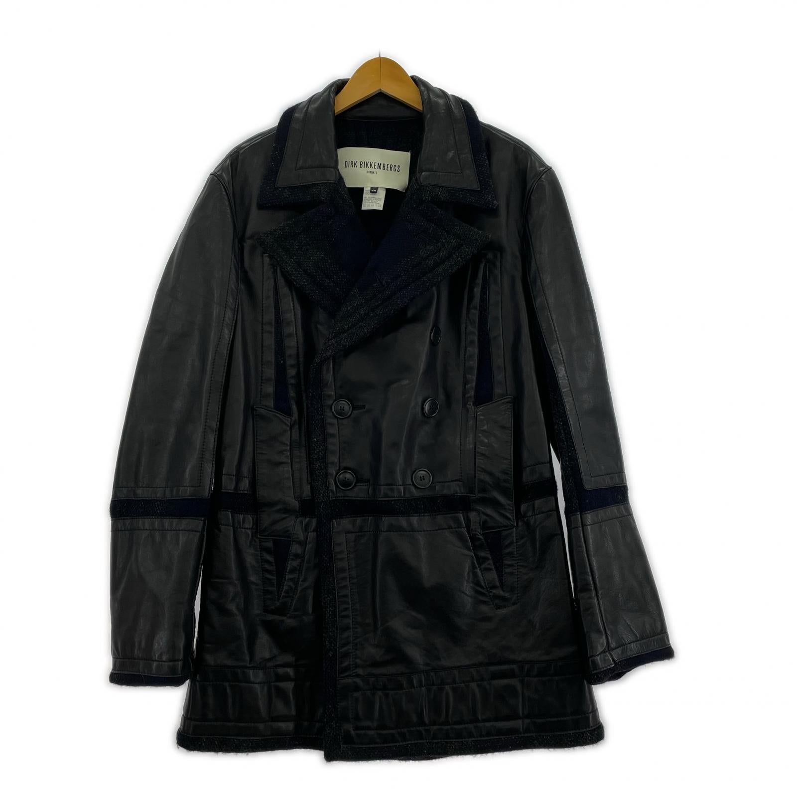 ジャケット DIRK BIKKEMBERGS レザー×ウール デザインダブルコート 48 ブラック