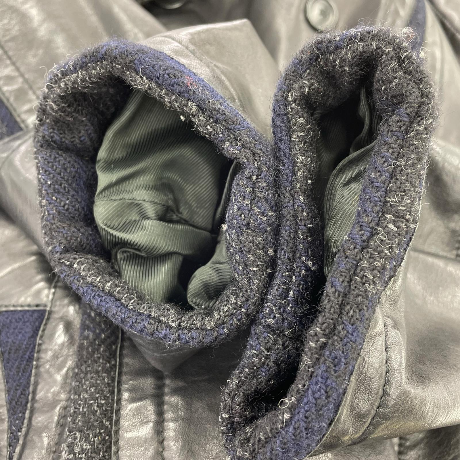 ジャケット DIRK BIKKEMBERGS レザー×ウール デザインダブルコート 48 ブラック