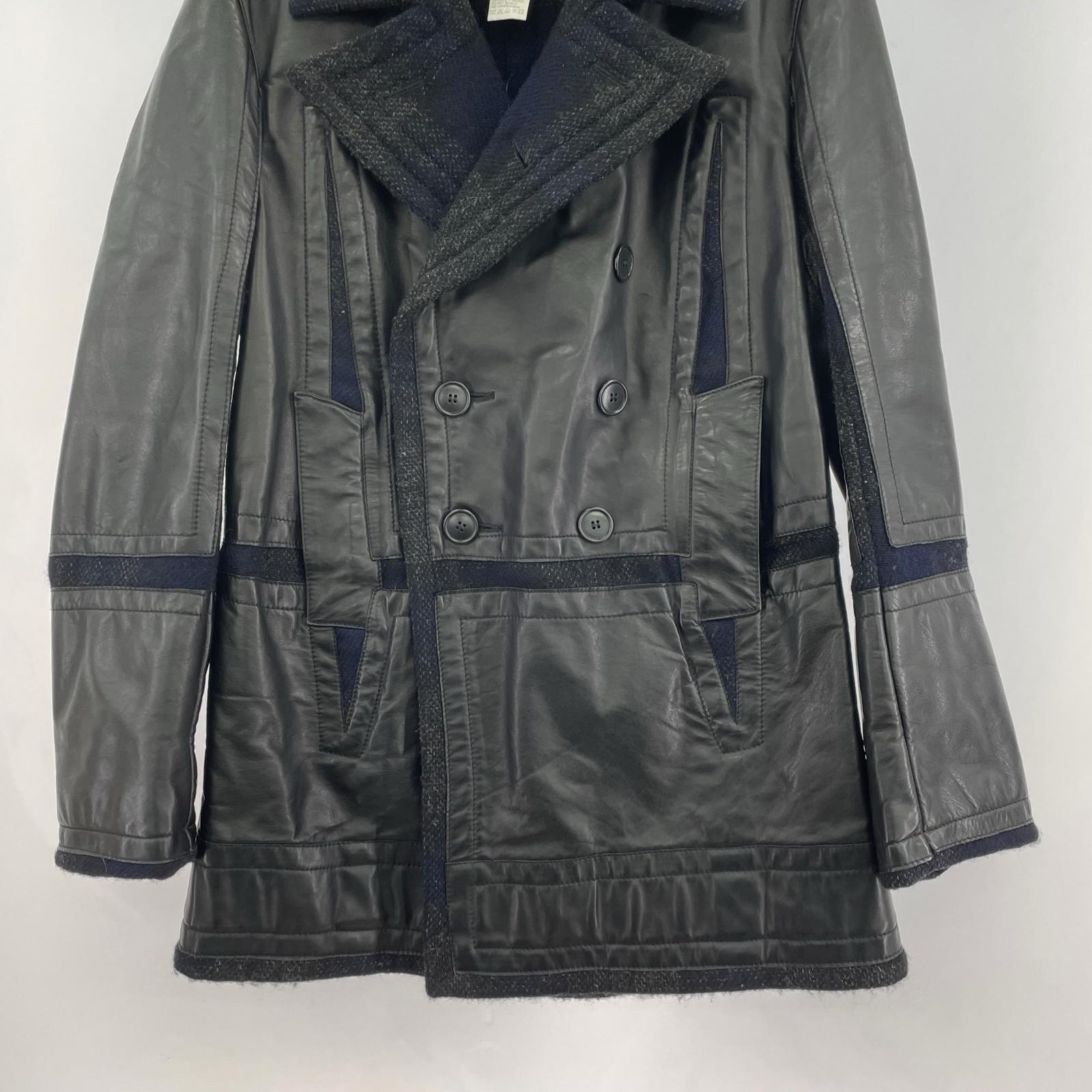 ジャケット DIRK BIKKEMBERGS レザー×ウール デザインダブルコート 48 ブラック