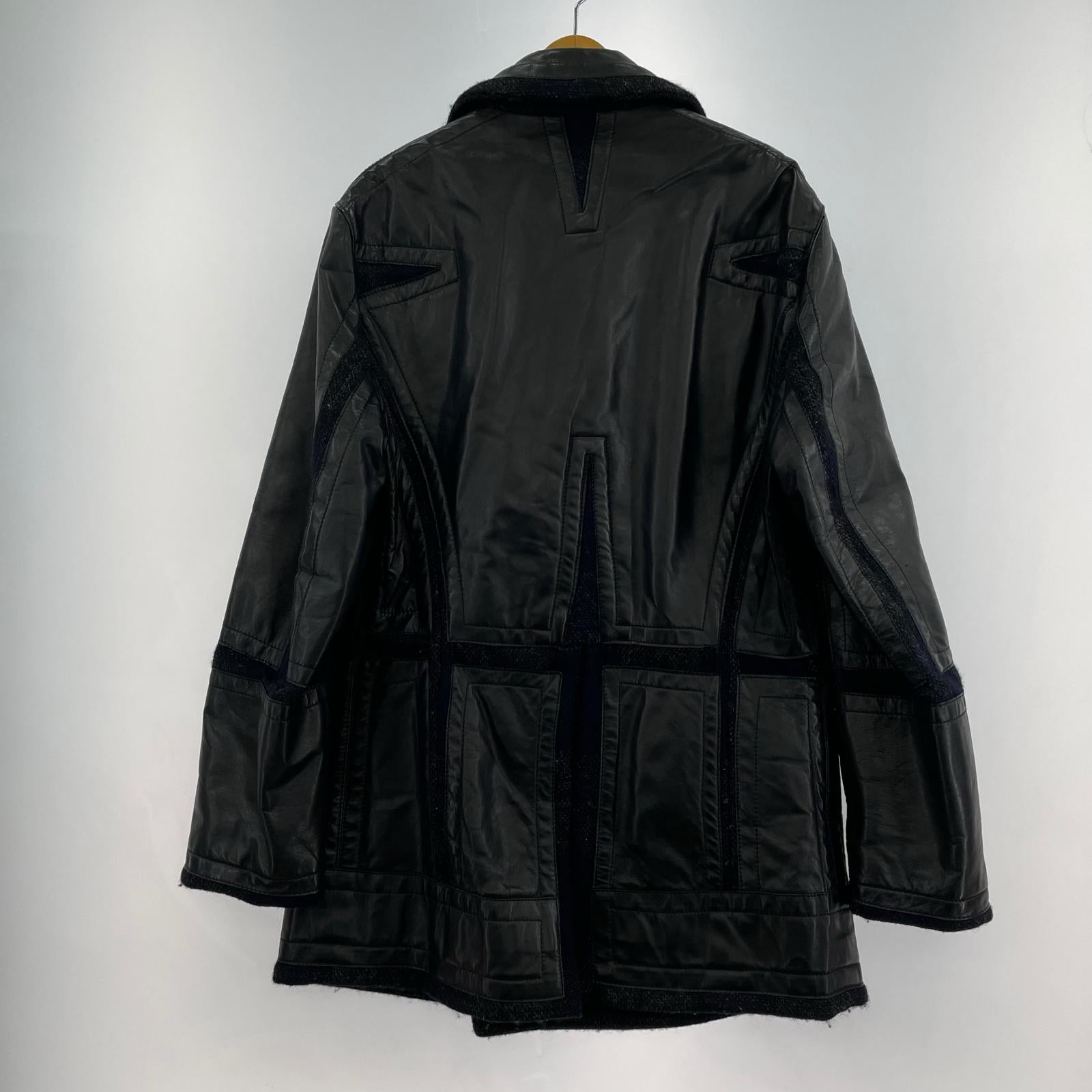 ジャケット DIRK BIKKEMBERGS レザー×ウール デザインダブルコート 48 ブラック