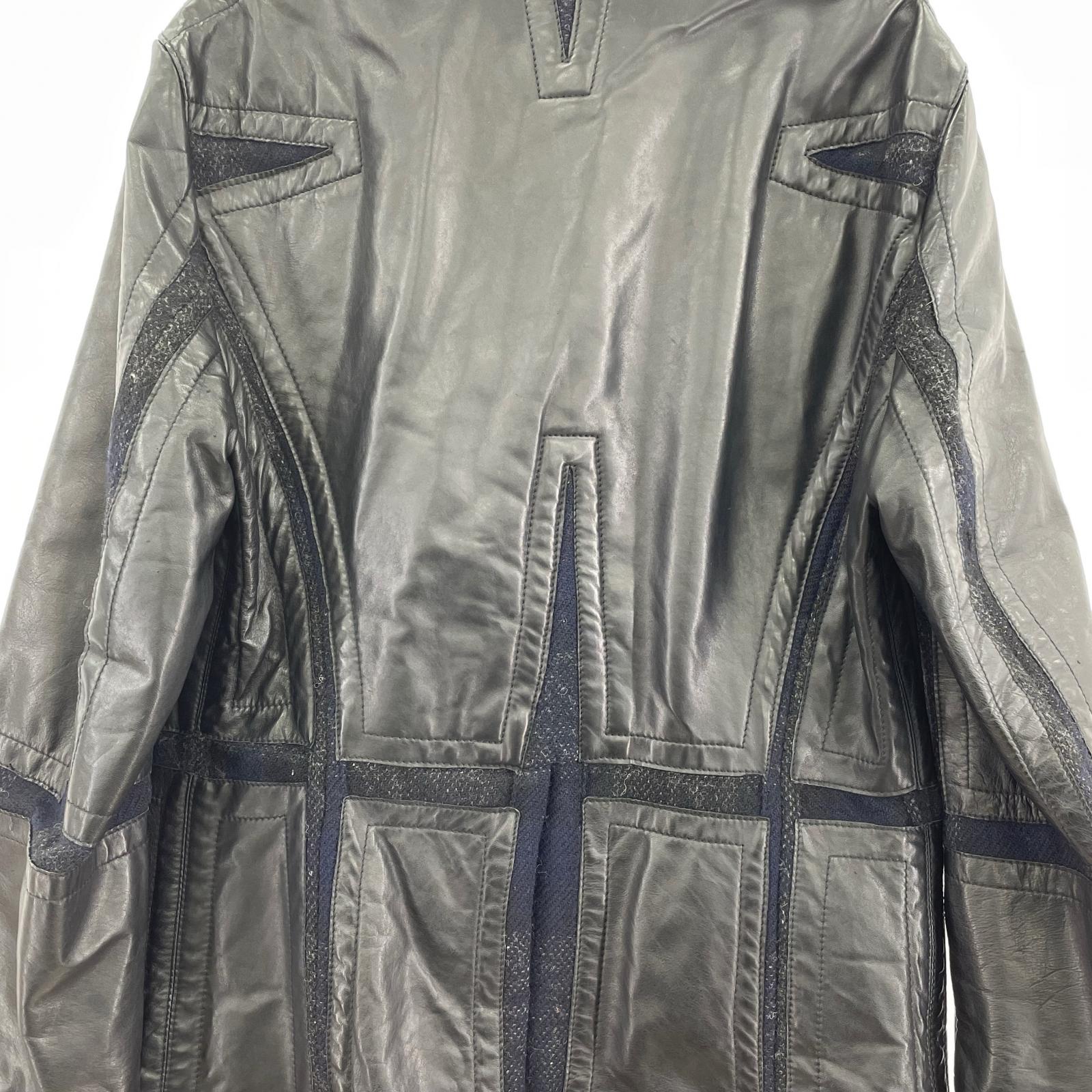 ジャケット DIRK BIKKEMBERGS レザー×ウール デザインダブルコート 48 ブラック