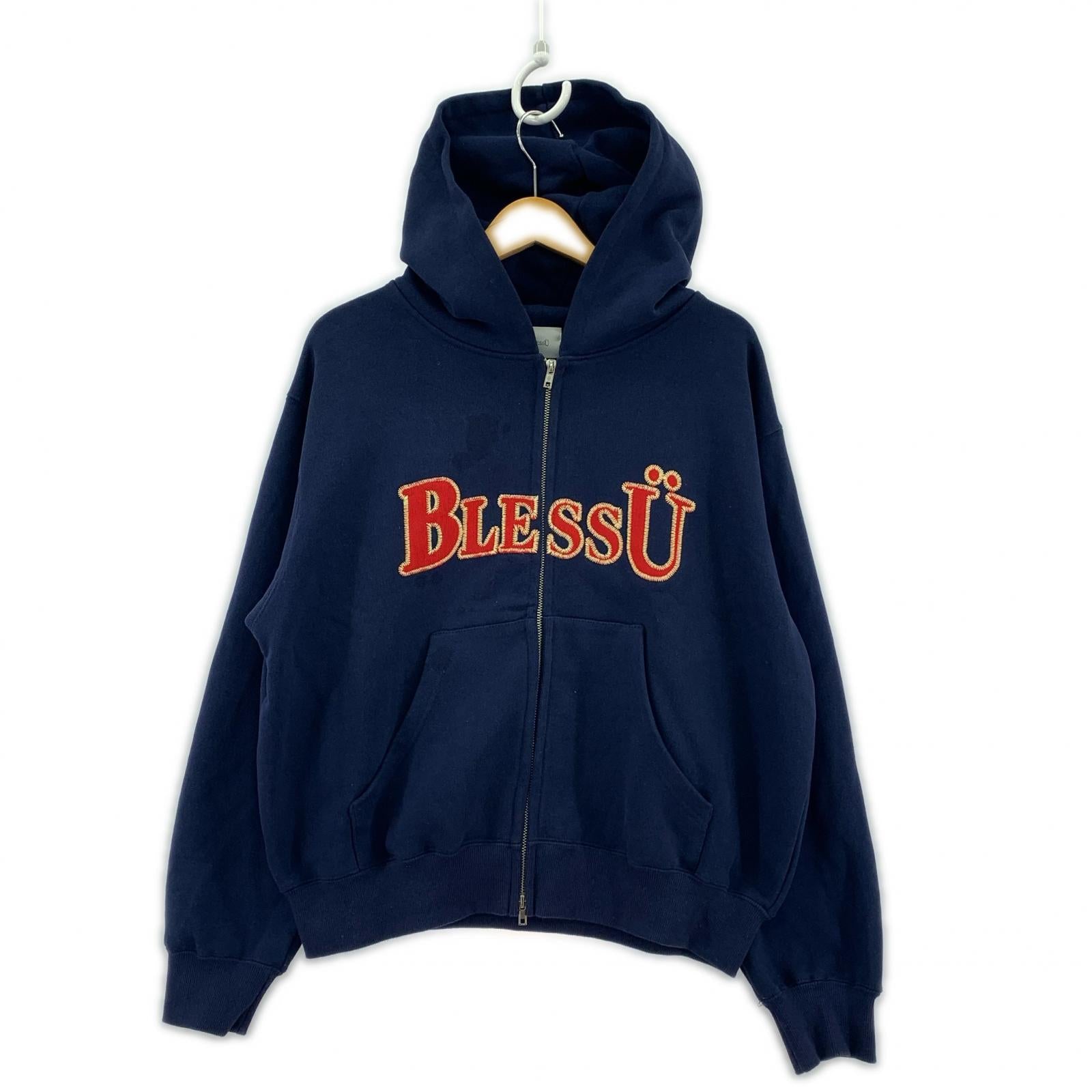 パーカー BLESSU ロゴ刺繍 ヘビーオンス ジップパーカー M ネイビー M ネイビー