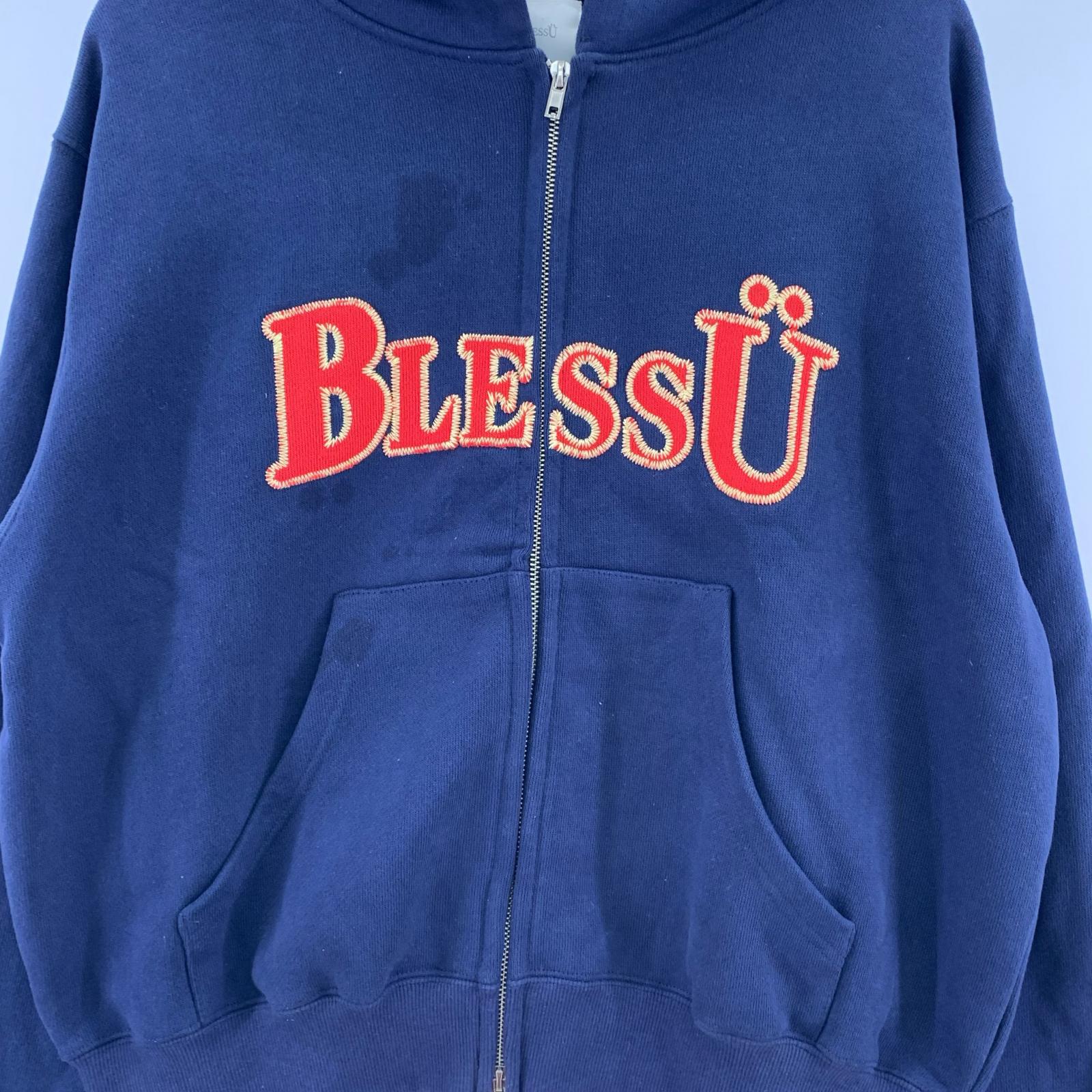 パーカー BLESSU ロゴ刺繍 ヘビーオンス ジップパーカー M ネイビー M ネイビー