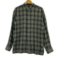 長袖シャツ ISSEY MIYAKE 90s頃 ウール×レーヨン 比翼 シワ加工バンドカラーチェックシャツ M 黒系 M