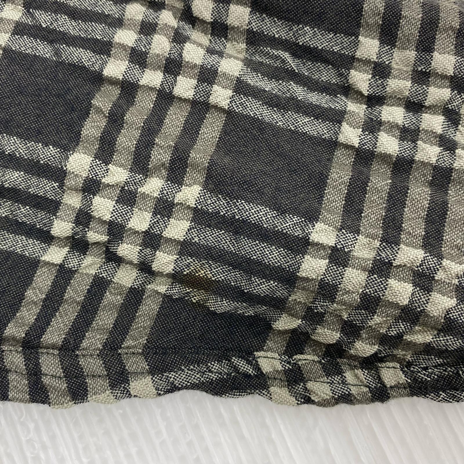 長袖シャツ ISSEY MIYAKE 90s頃 ウール×レーヨン 比翼 シワ加工バンドカラーチェックシャツ M 黒系 M
