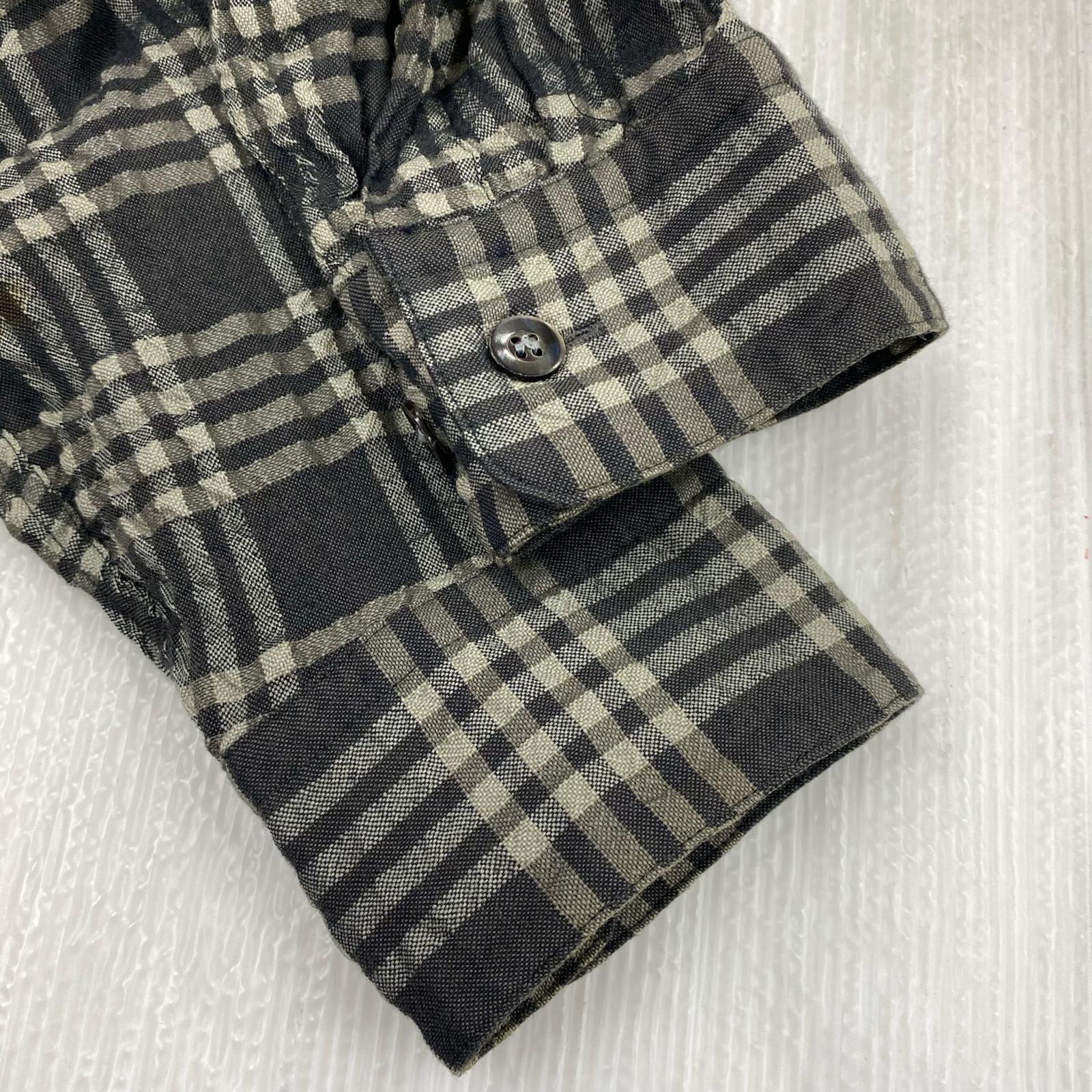 長袖シャツ ISSEY MIYAKE 90s頃 ウール×レーヨン 比翼 シワ加工バンドカラーチェックシャツ M 黒系 M