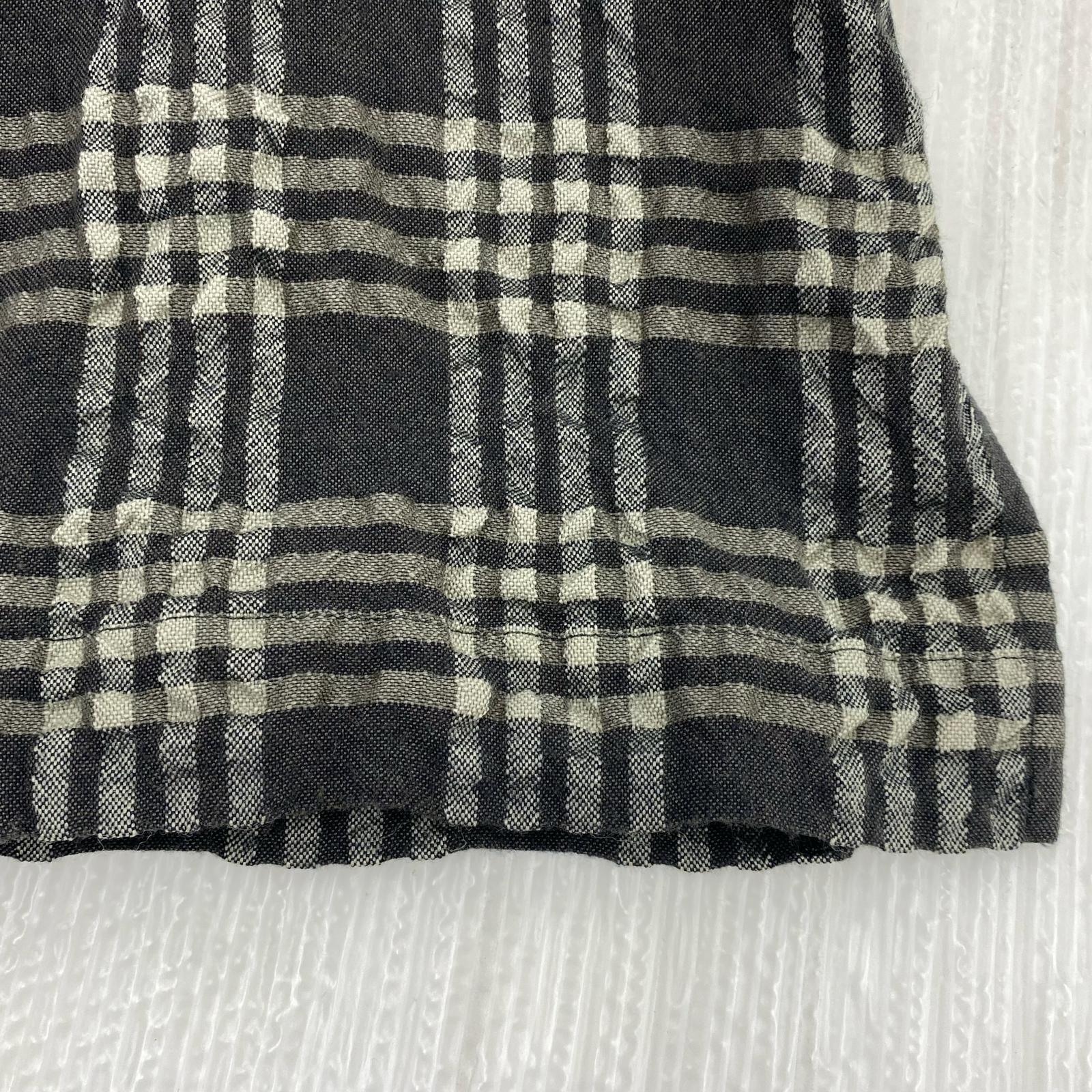 長袖シャツ ISSEY MIYAKE 90s頃 ウール×レーヨン 比翼 シワ加工バンドカラーチェックシャツ M 黒系 M