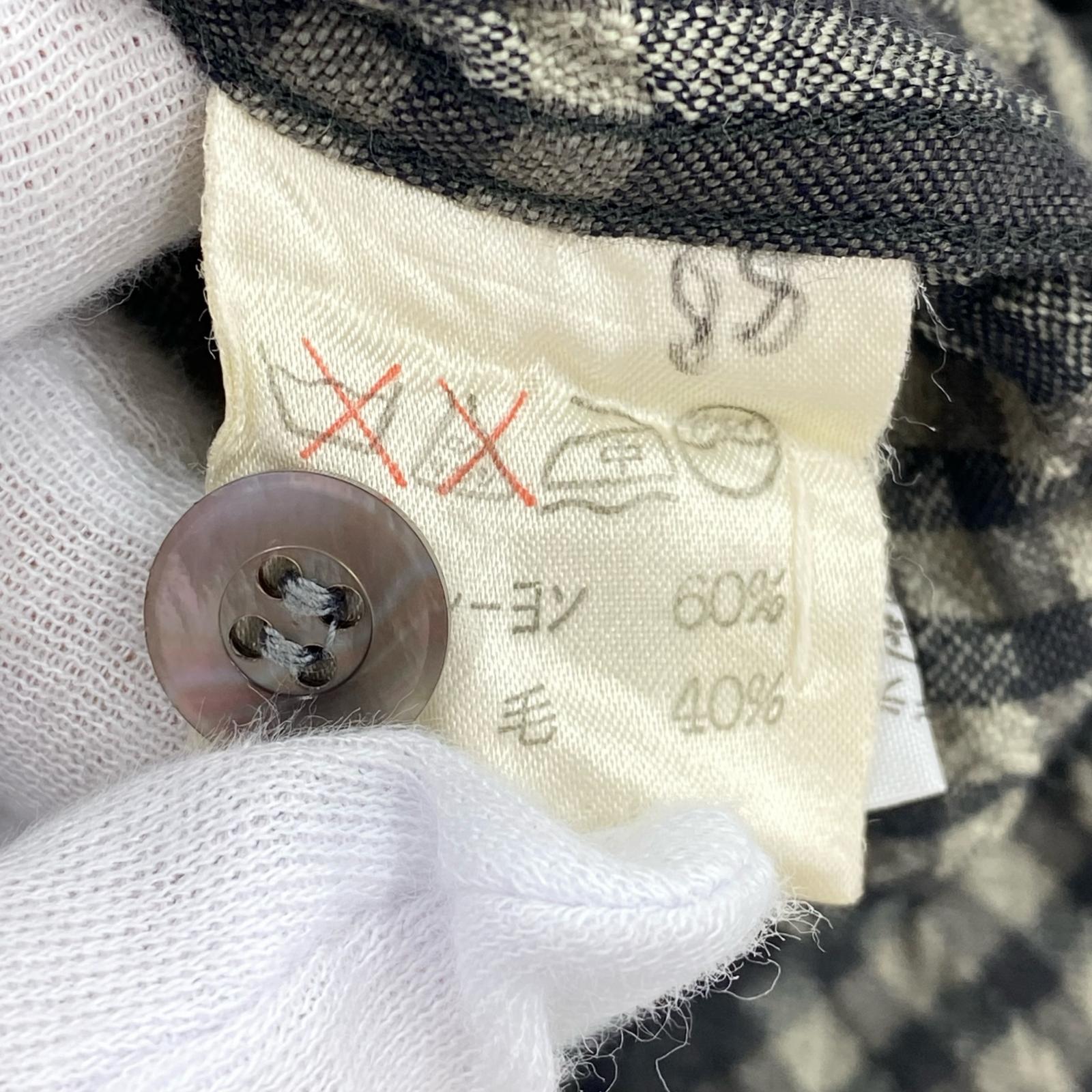 長袖シャツ ISSEY MIYAKE 90s頃 ウール×レーヨン 比翼 シワ加工バンドカラーチェックシャツ M 黒系 M
