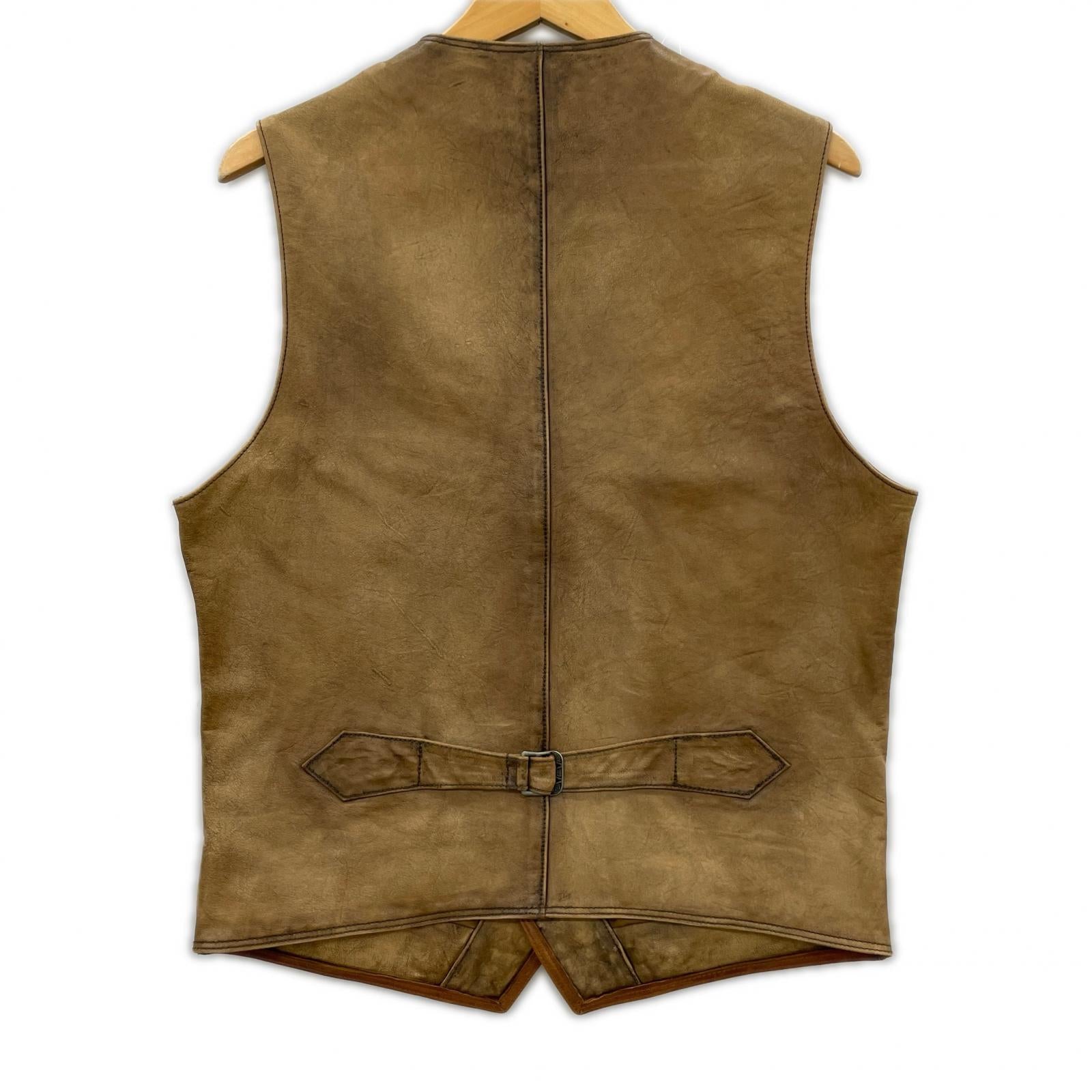 その他アウター RRL TOOLED PIPING LEATHER VEST S S ブラウン
