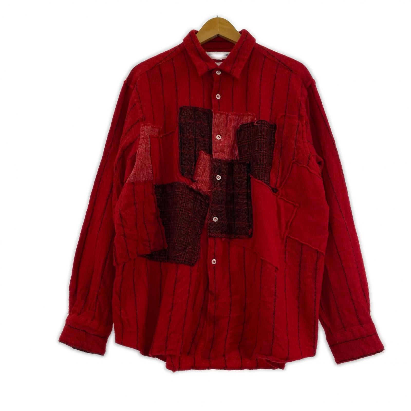 長袖シャツ SHIRT 90s パッチワークウール後染めシャツ M レッド
