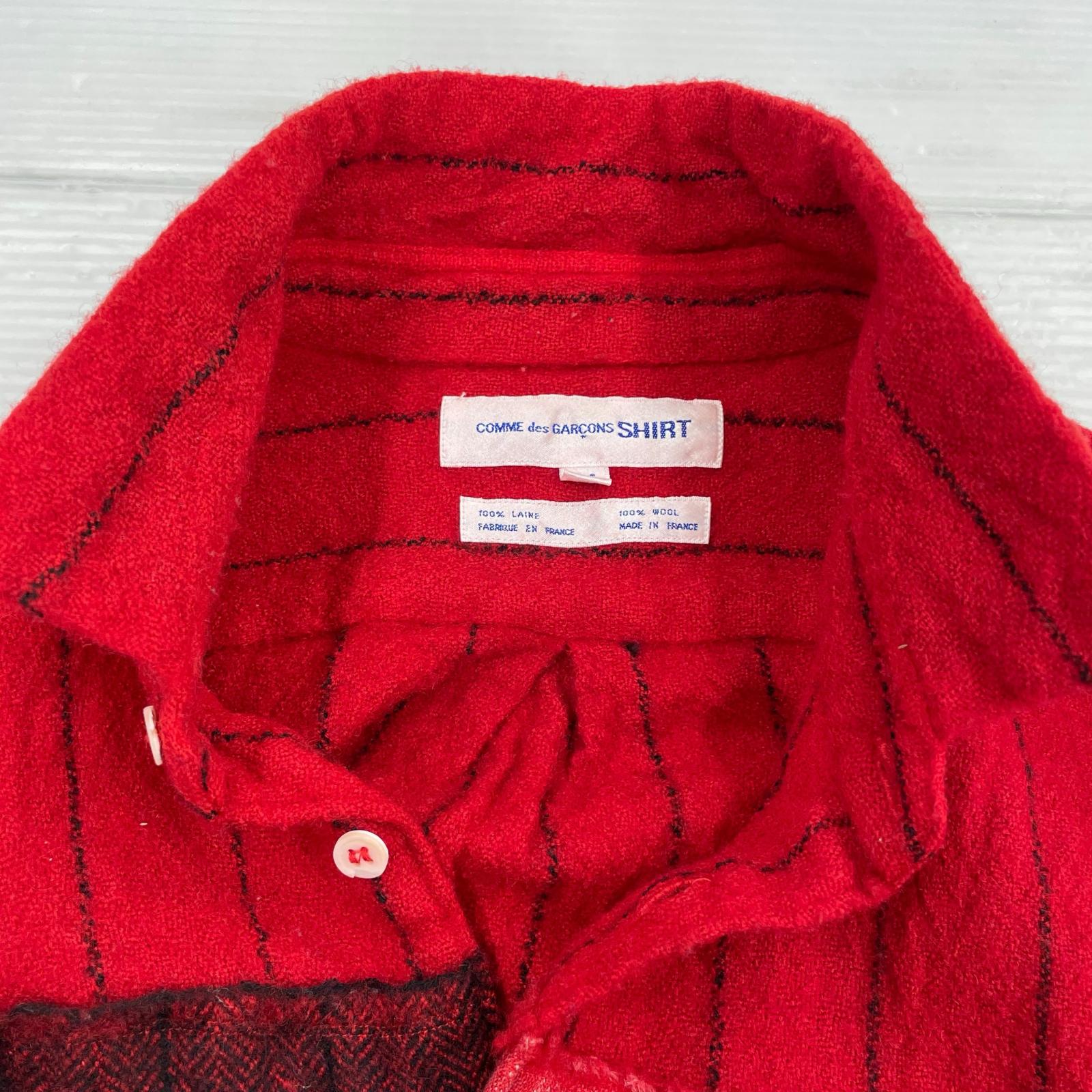 長袖シャツ SHIRT 90s パッチワークウール後染めシャツ M レッド