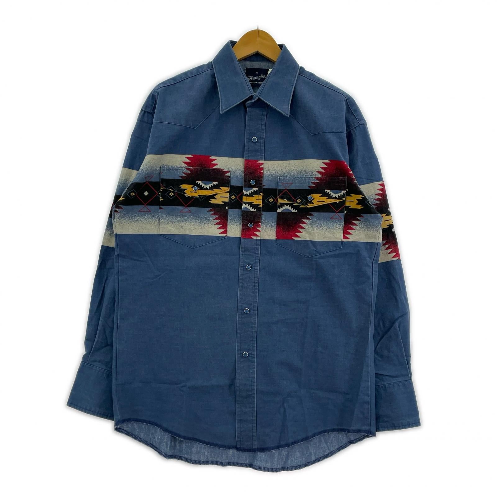 長袖シャツ 80S ネイティブ ウエスタンシャツ 青 (M) M ブルー
