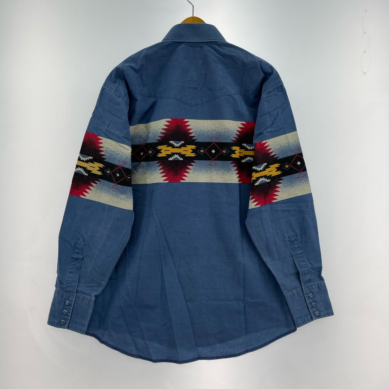 長袖シャツ 80S ネイティブ ウエスタンシャツ 青 (M) M ブルー