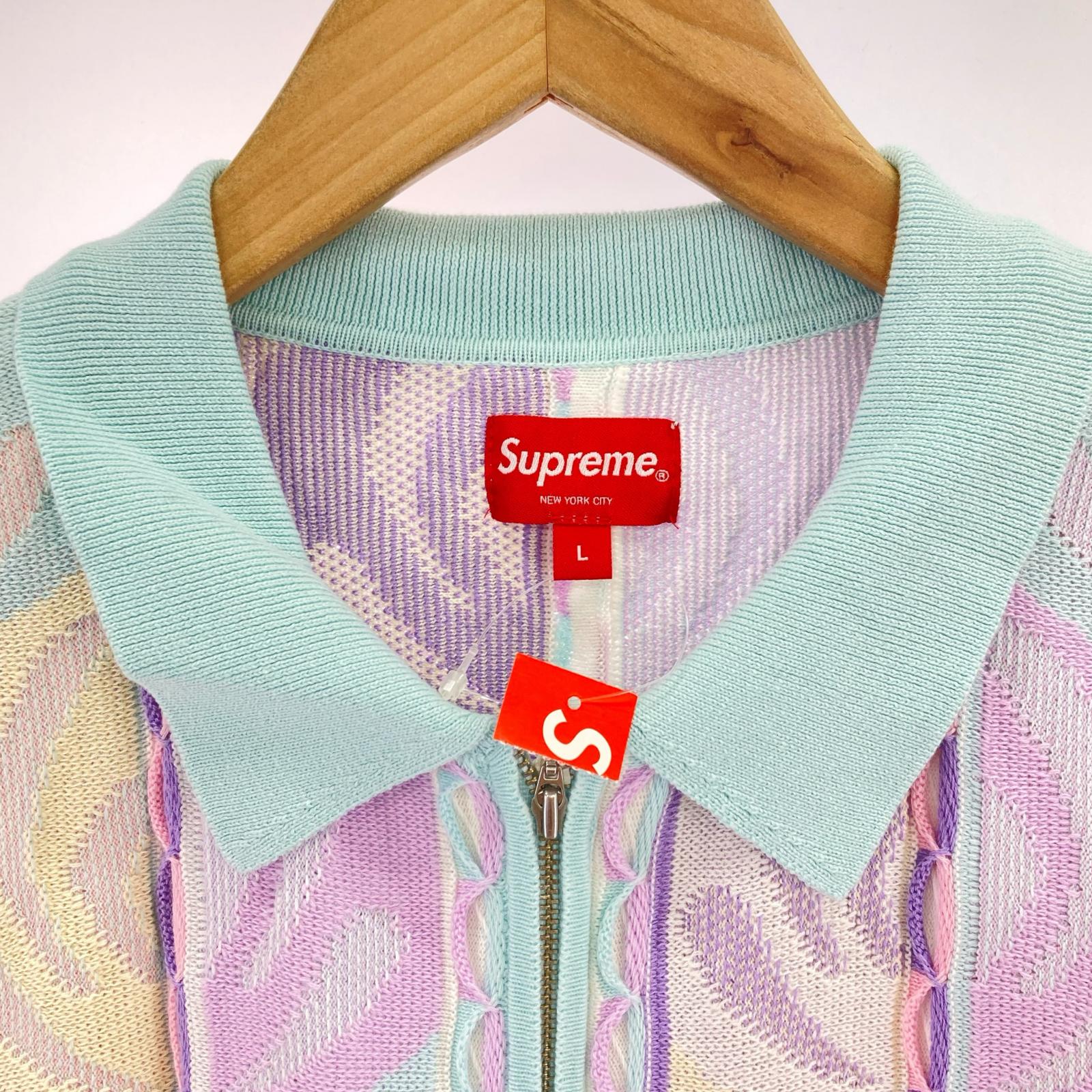 ニット Abstract Textured Zip Up Polo パステル L マルチカラー