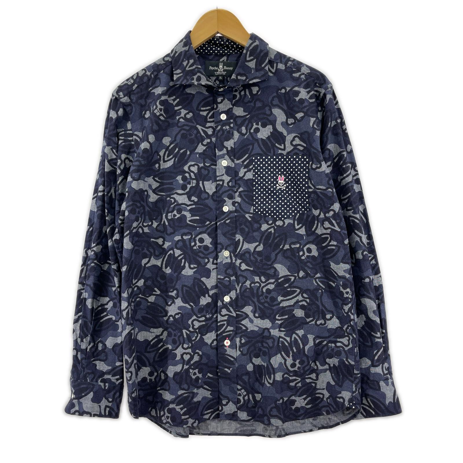 長袖シャツ 総柄 (XL) ネイビー
