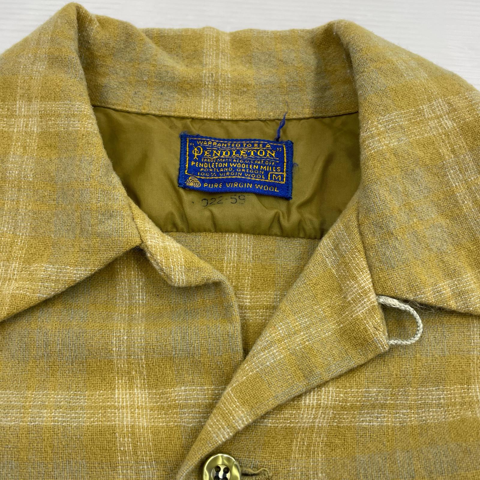 長袖シャツ 60s オープンカラー チェック 黄 (M) M イエロー