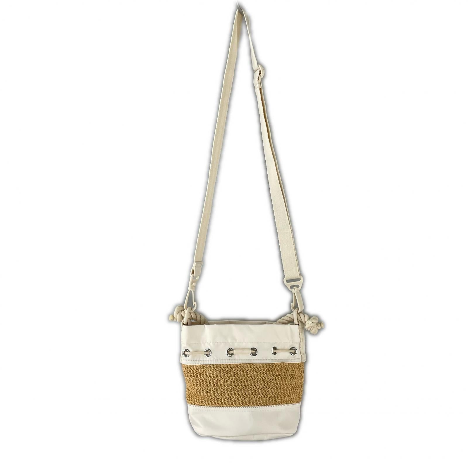 ショルダーバッグ ラフィア MINI BUCKET 白 ホワイト