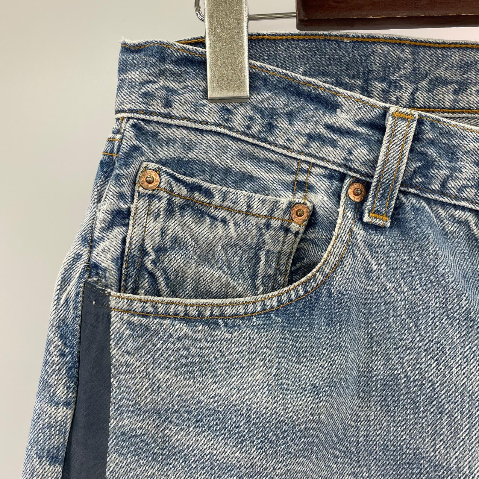 デニムパンツ Levi's リメイクサイドライン デニムパンツ 青 ブルー