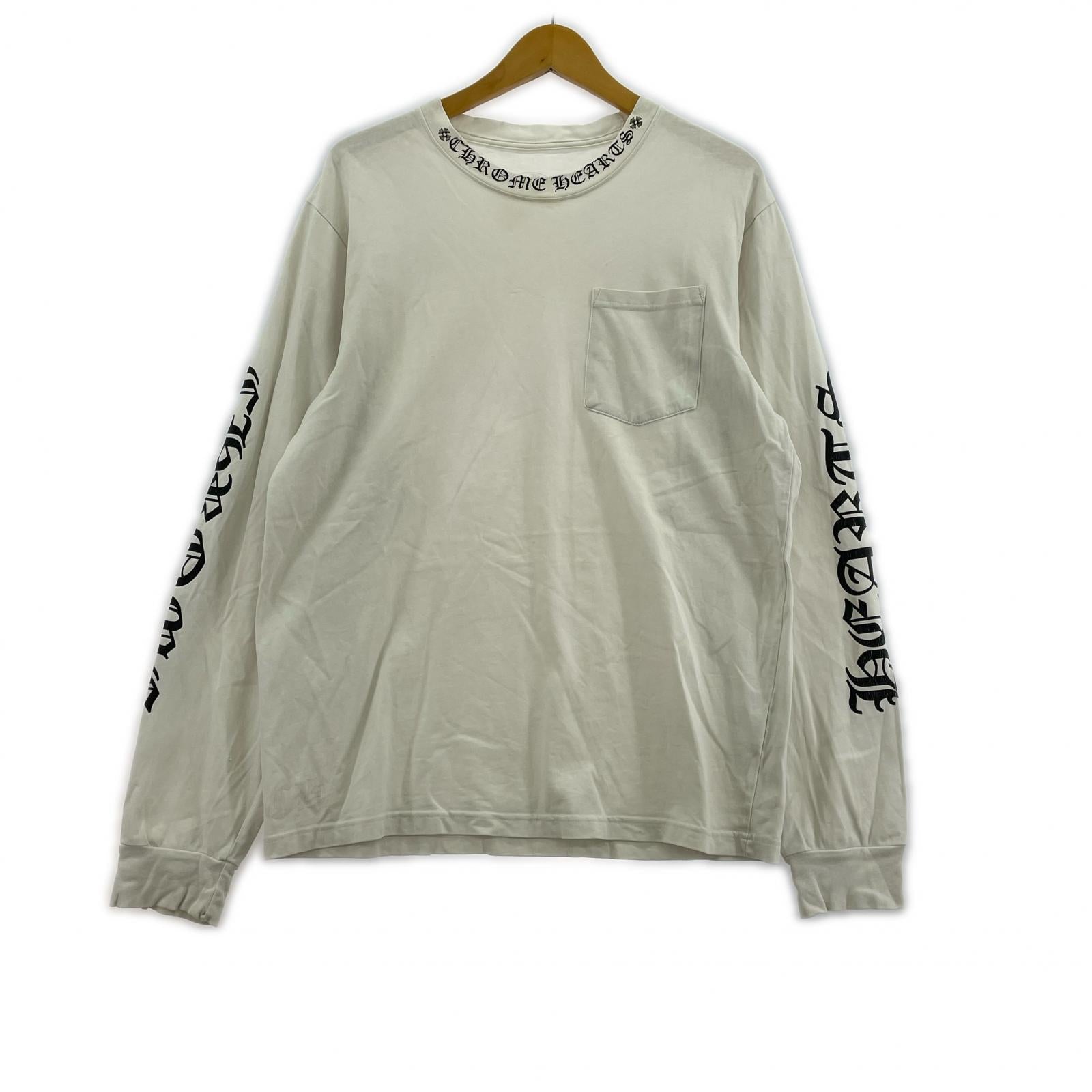 長袖Tシャツ CHROME HEARTS ネックアームプリント L/SポケットTee M 白 M ホワイト