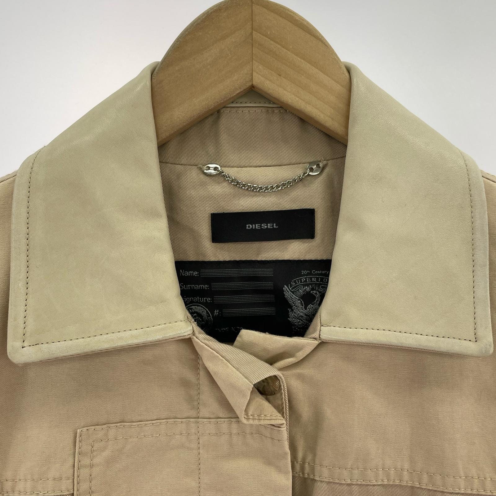 ジャケット DIESEL 襟レザーパッチワークコート S ベージュ S ベージュ