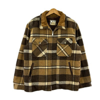 ジャケット 70s ウール 裏地ボア チェック 茶 (XL) ブラウン