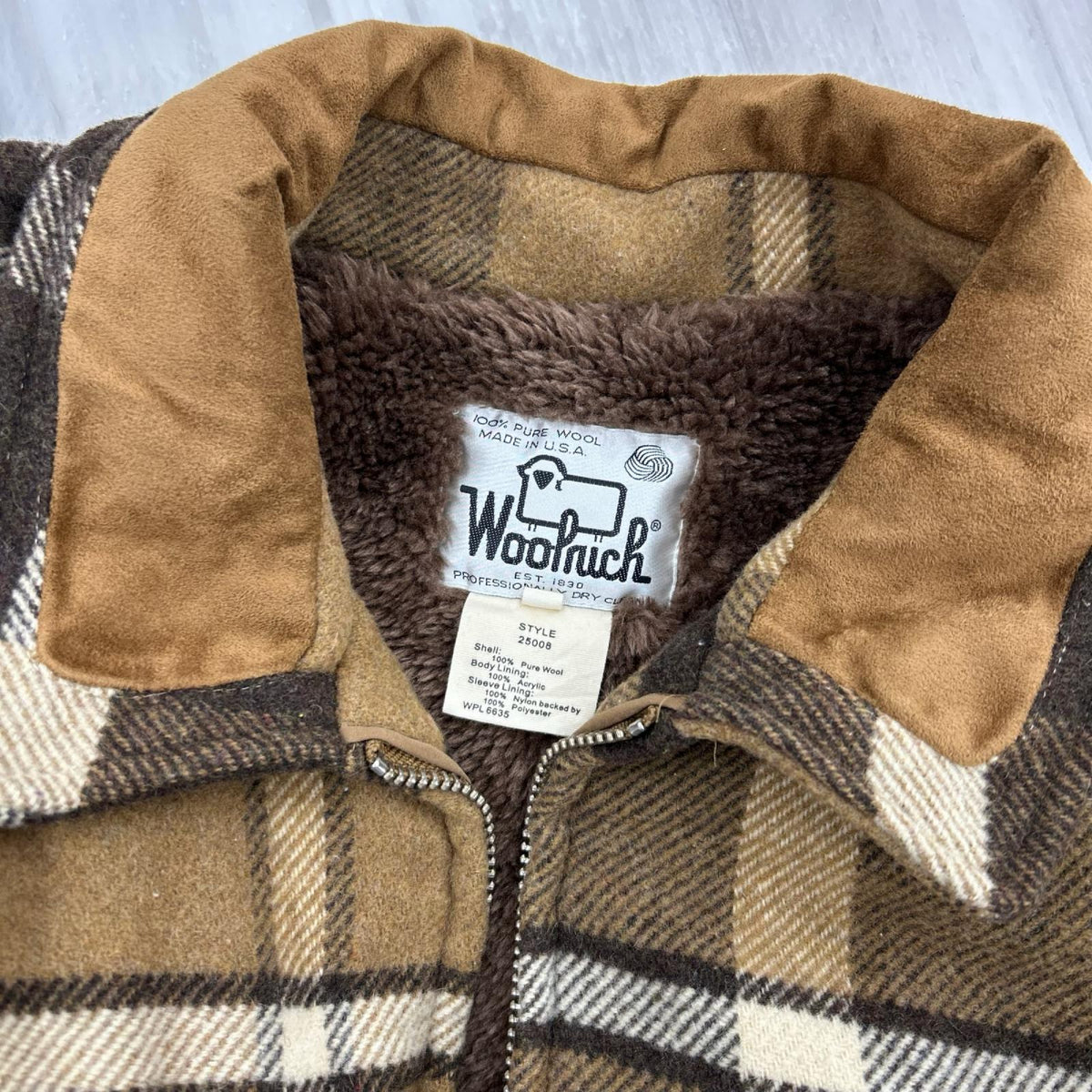 ジャケット 70s ウール 裏地ボア チェック 茶 (XL) ブラウン