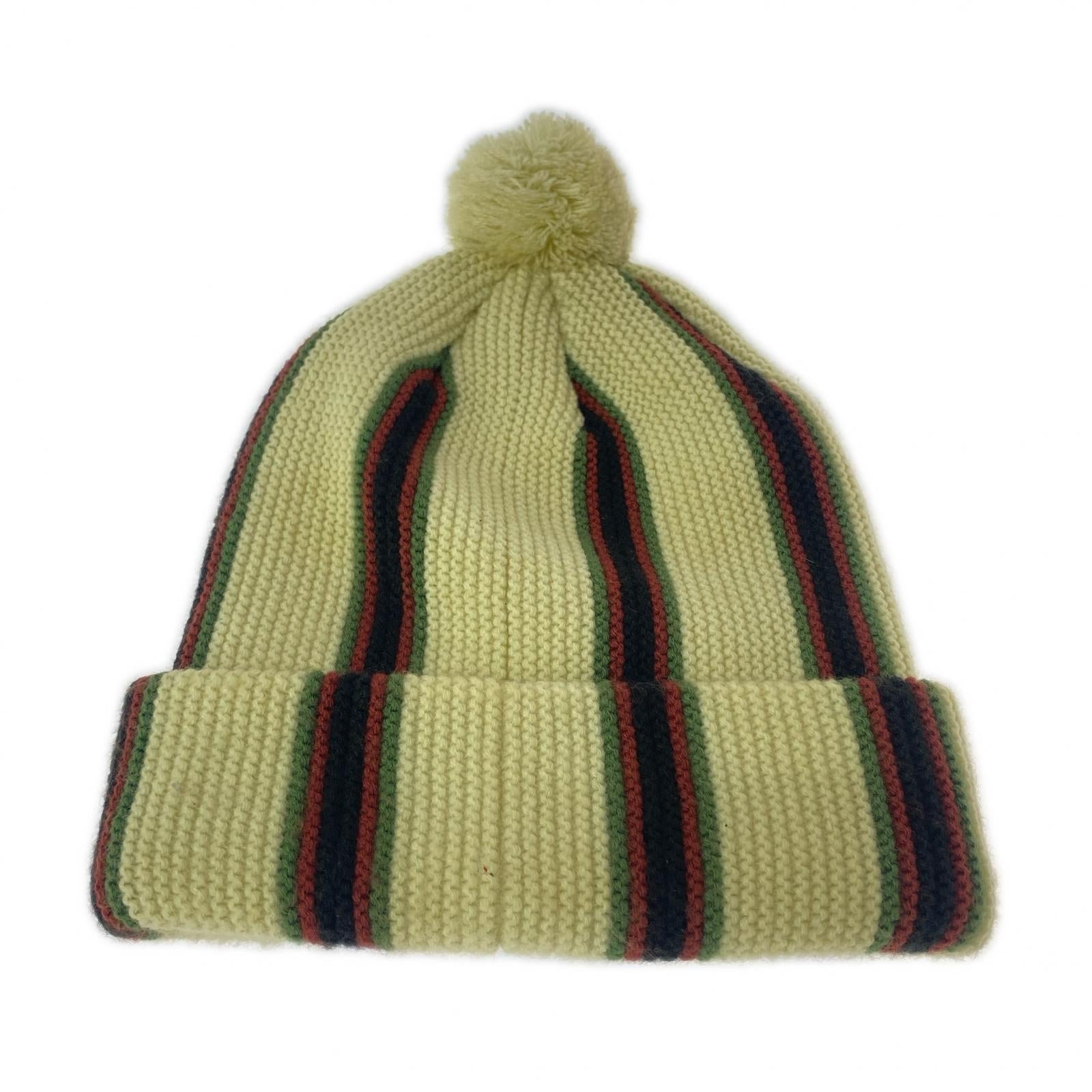 ニットキャップ Striped Pom Beanie ストライプ ベージュ