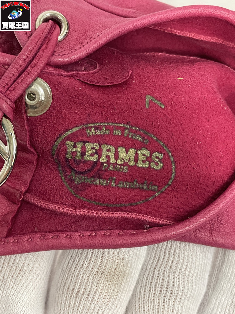 HERMES/レザーグローブ/ピンク/7