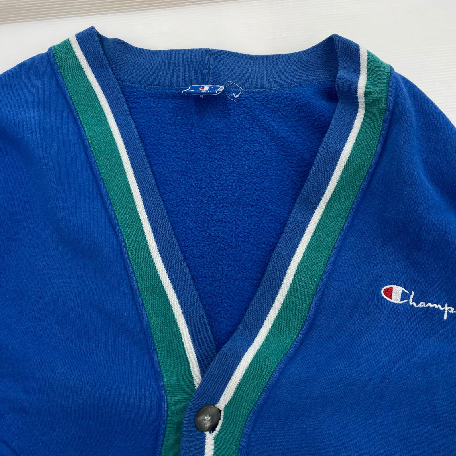 カーディガン 90s Sweat cardigan 青タグ ラインリブ 刻印ボタン L ブルー