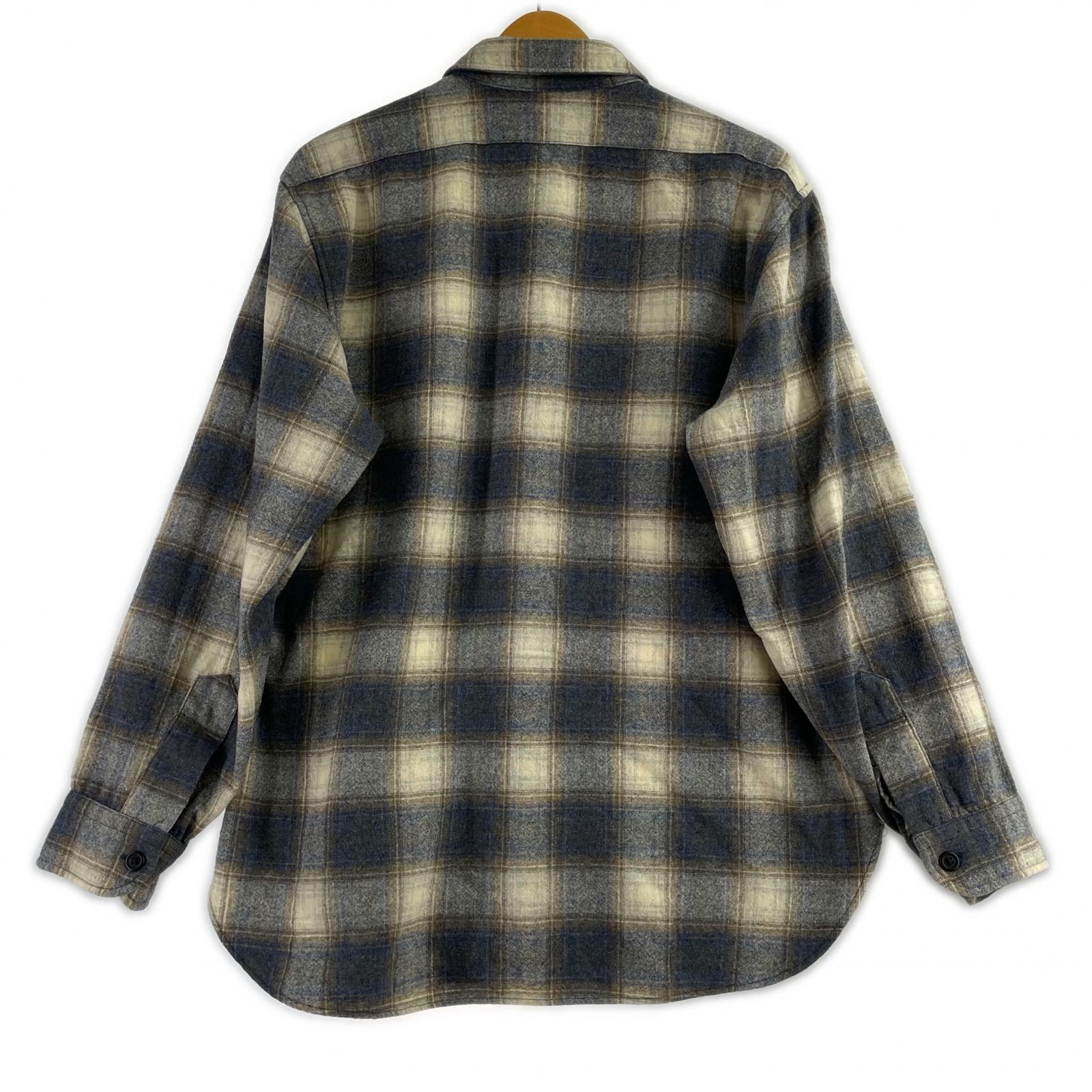 長袖シャツ 70s USA製 シャドーチェック ボードシャツ (L) ネイビー×ベージュ系 L