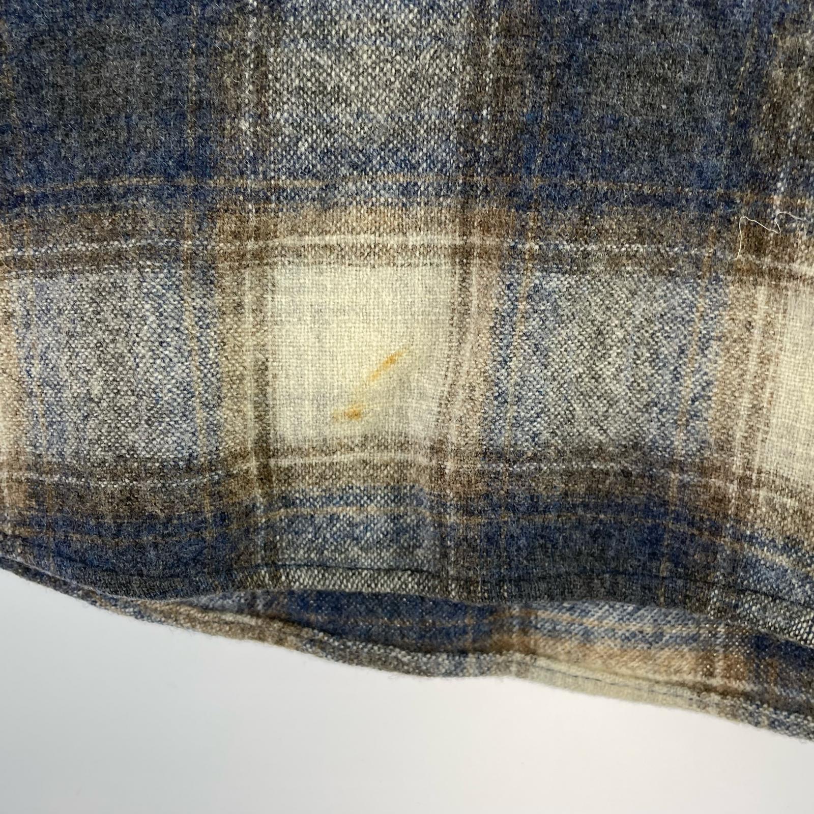 長袖シャツ 70s USA製 シャドーチェック ボードシャツ (L) ネイビー×ベージュ系 L