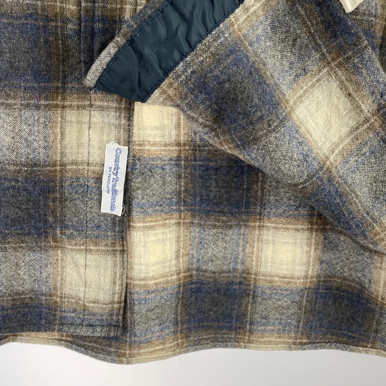 長袖シャツ 70s USA製 シャドーチェック ボードシャツ (L) ネイビー×ベージュ系 L