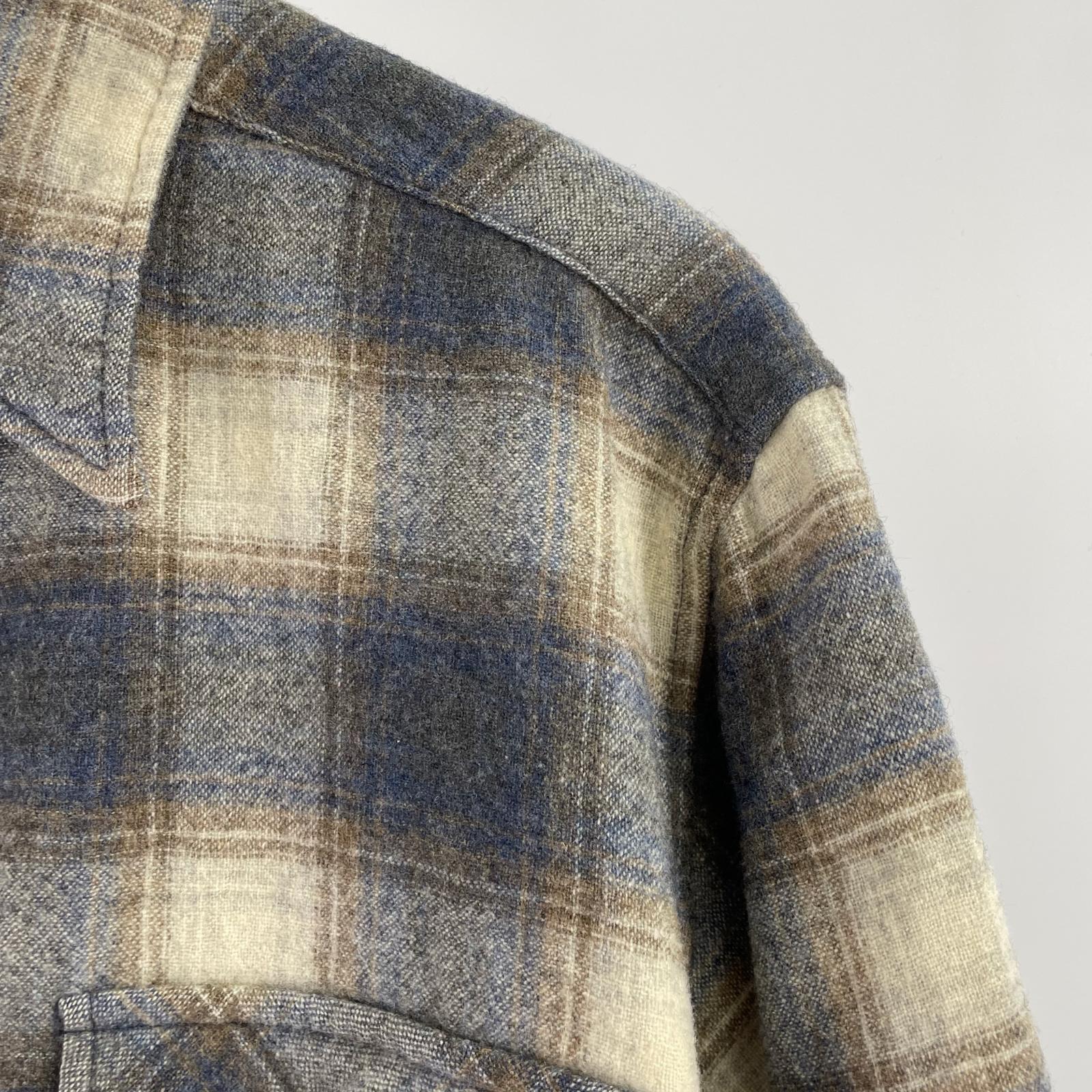 長袖シャツ 70s USA製 シャドーチェック ボードシャツ (L) ネイビー×ベージュ系 L