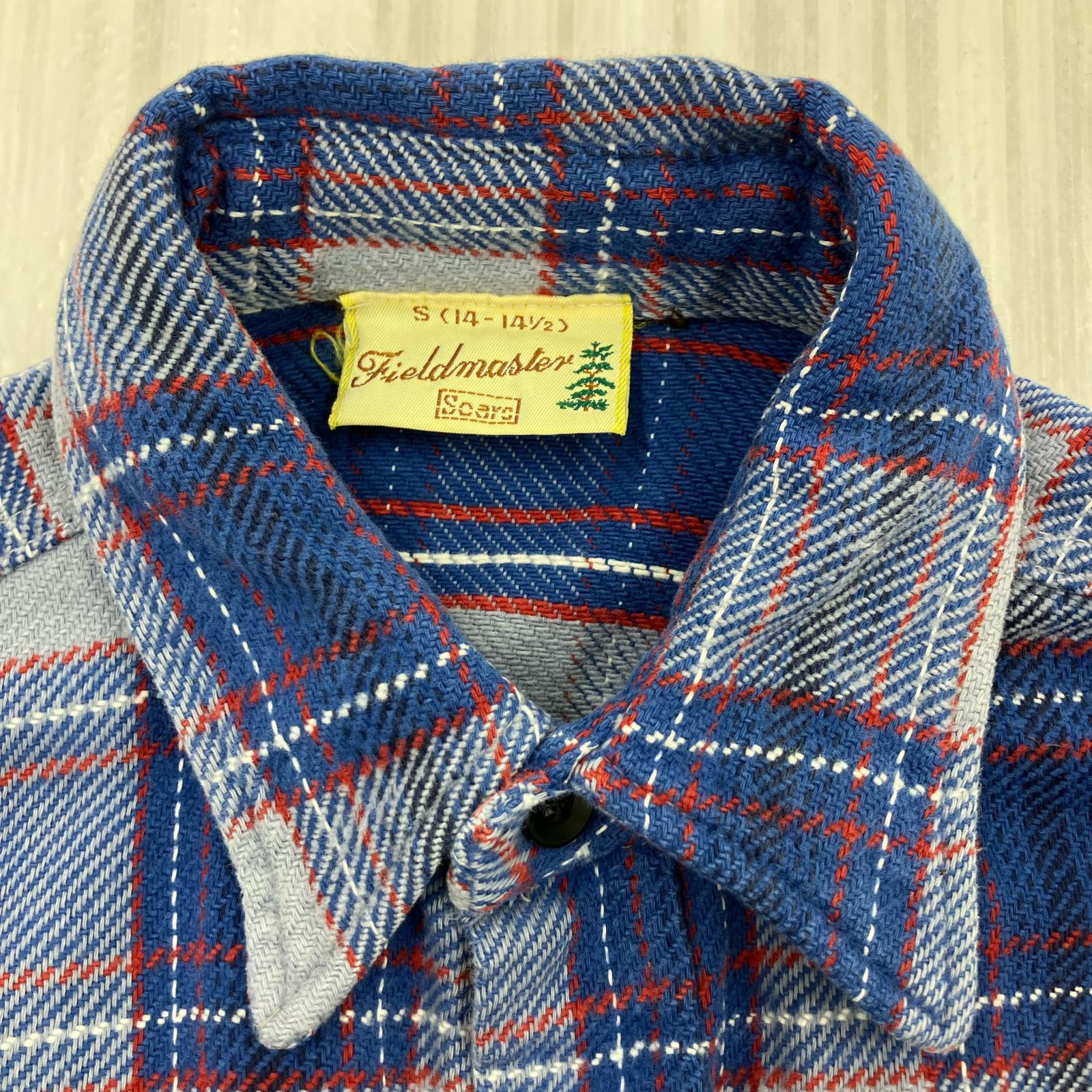 長袖シャツ 80s Sears Fieldmaster ネルシャツ 青 (S) S