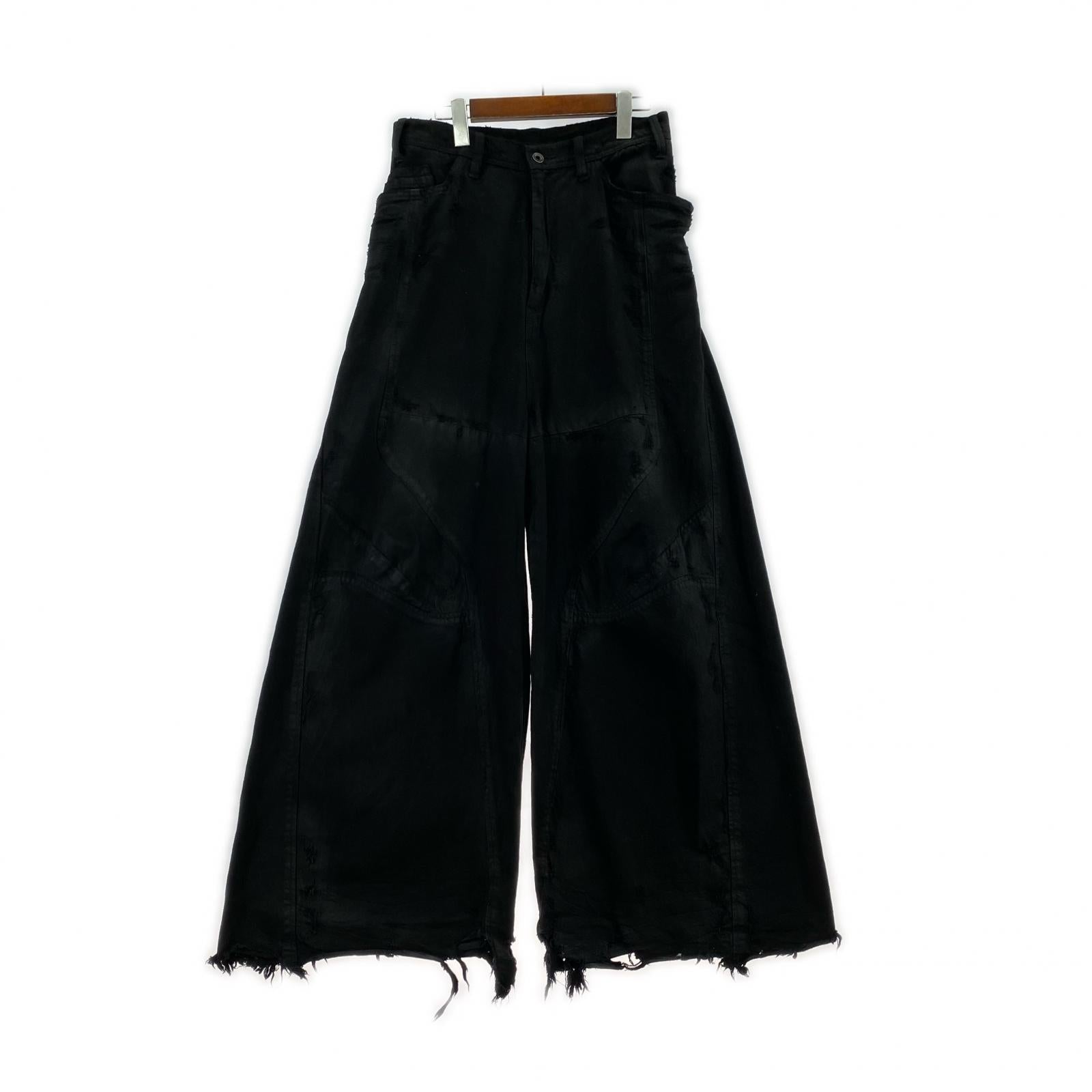 デニムパンツ High Waist Wide Distressed Denim Pants ブラック