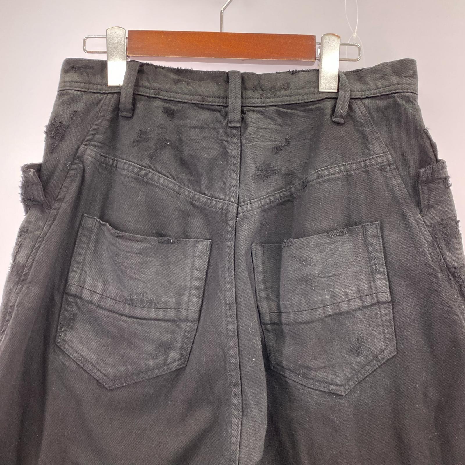デニムパンツ High Waist Wide Distressed Denim Pants ブラック