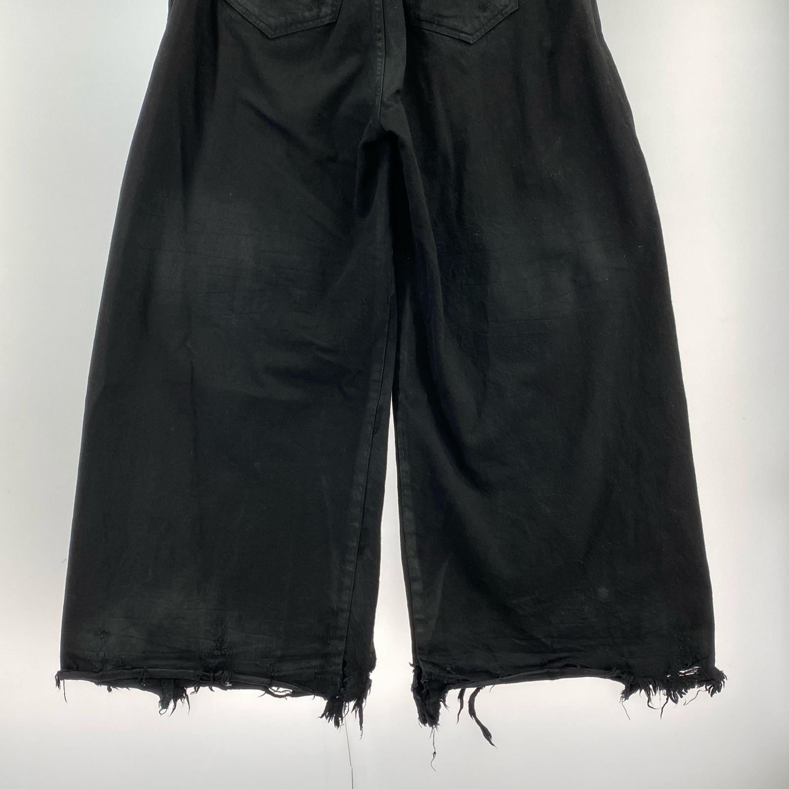 デニムパンツ High Waist Wide Distressed Denim Pants ブラック
