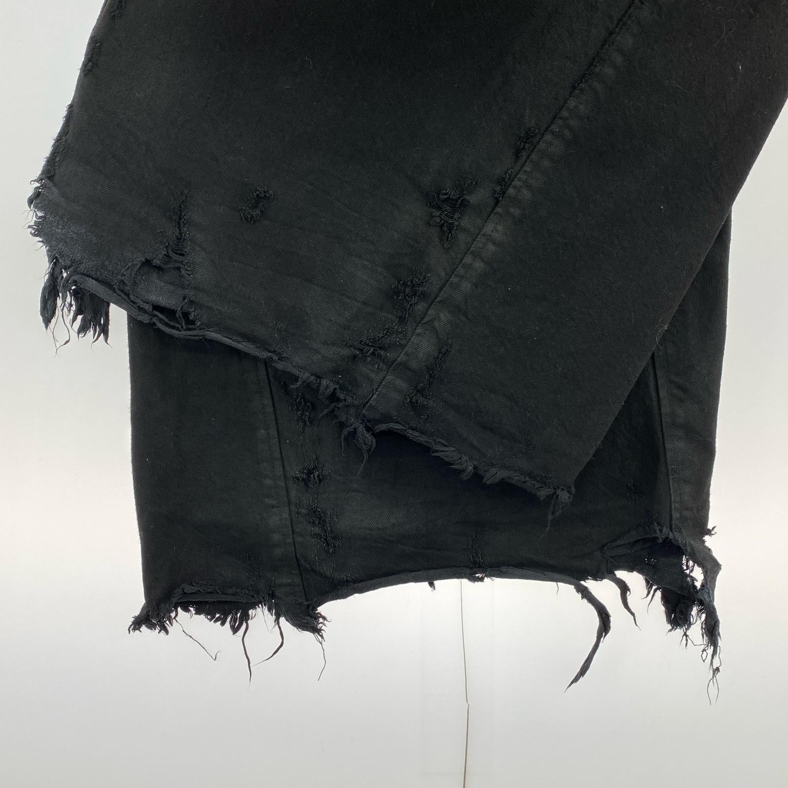 デニムパンツ High Waist Wide Distressed Denim Pants ブラック