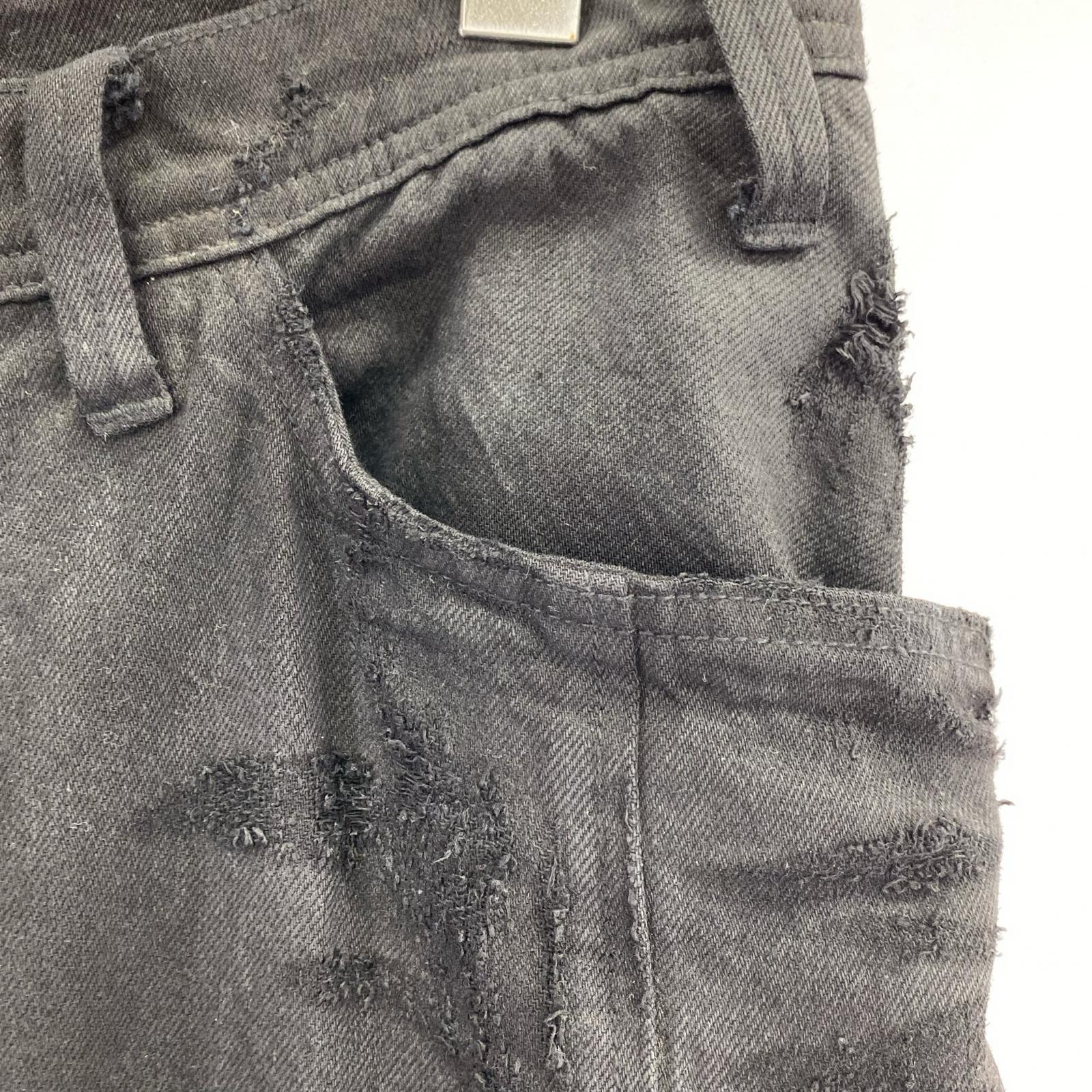 デニムパンツ High Waist Wide Distressed Denim Pants ブラック