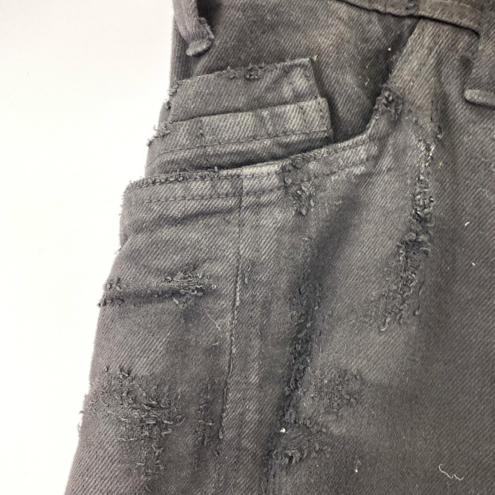 デニムパンツ High Waist Wide Distressed Denim Pants ブラック